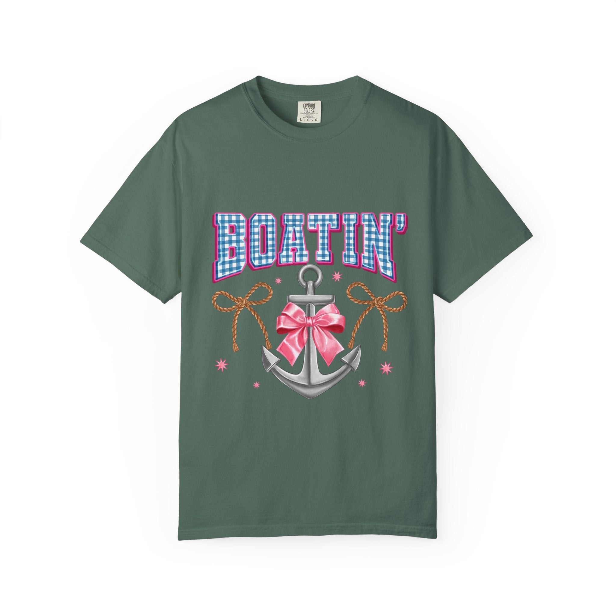 Boatin' Anchor T-Shirt — Cute Nautical Graphic Tee with Pink Bow