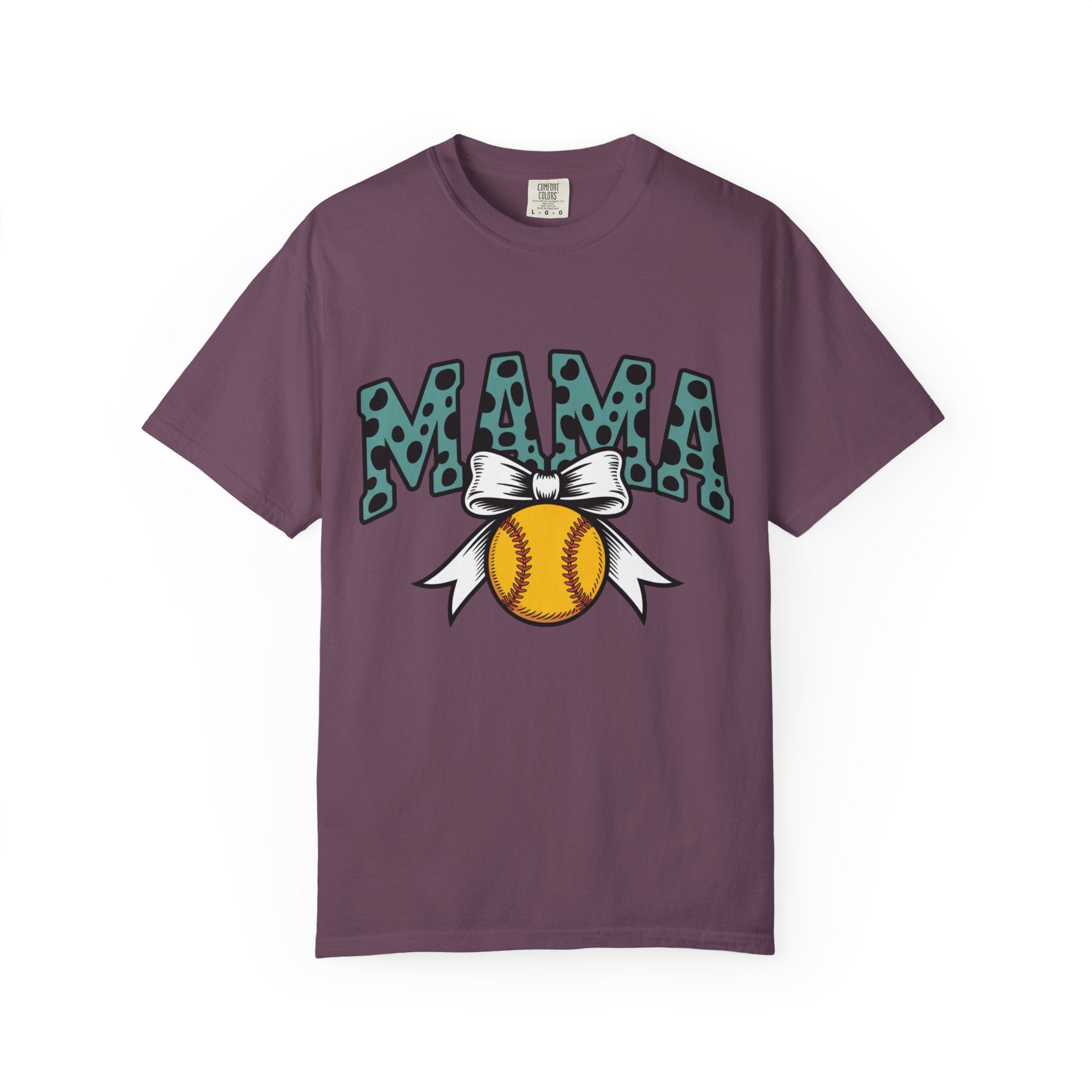 Softball Mama T-Shirt — Polka Dot 'MAMA' Design with Bow & Softball