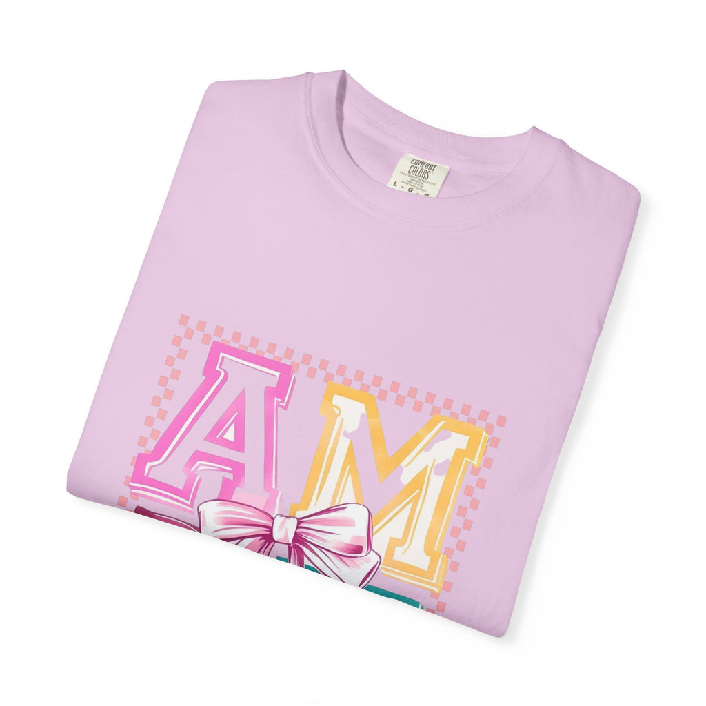 Amen Pastel Graphic T-Shirt — Retro Lettering with Bow