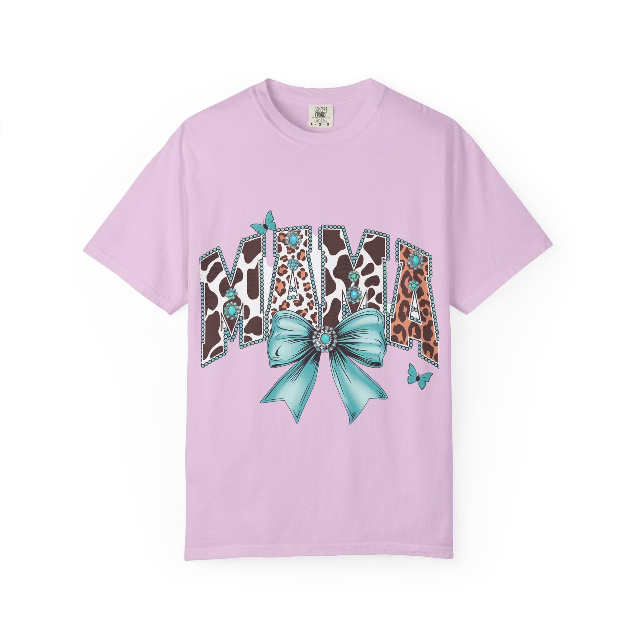 Mama Leopard Print Tee with Turquoise Bow — Mother's Day, New Mom Gift