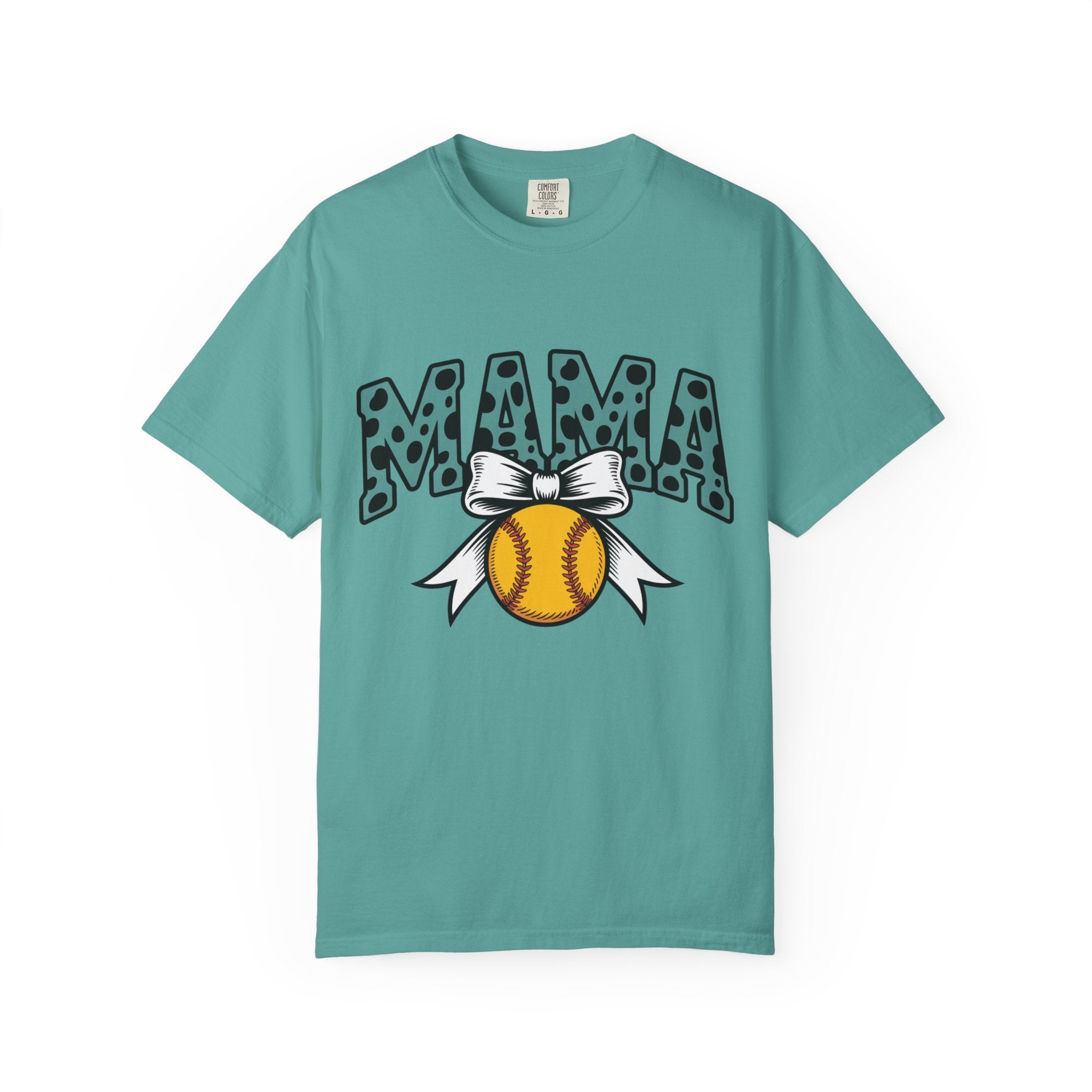 Softball Mama T-Shirt — Polka Dot 'MAMA' Design with Bow & Softball