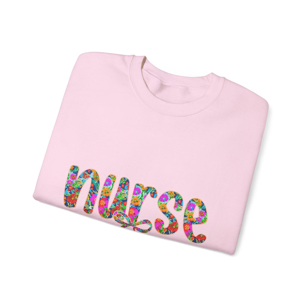 Nurse Floral Script Crewneck Sweatshirt — Colorful Nurse Appreciation Gift