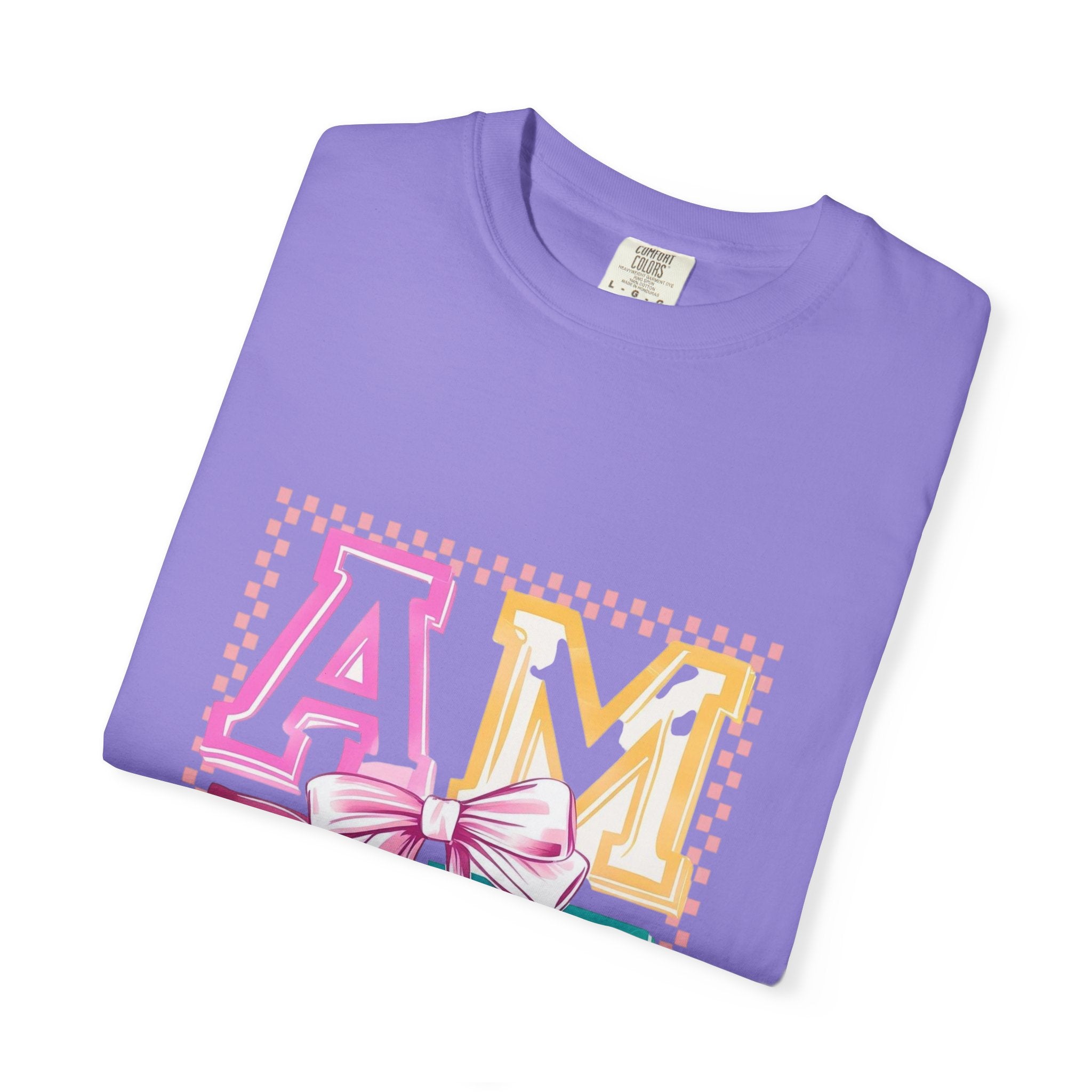 Amen Pastel Graphic T-Shirt — Retro Lettering with Bow