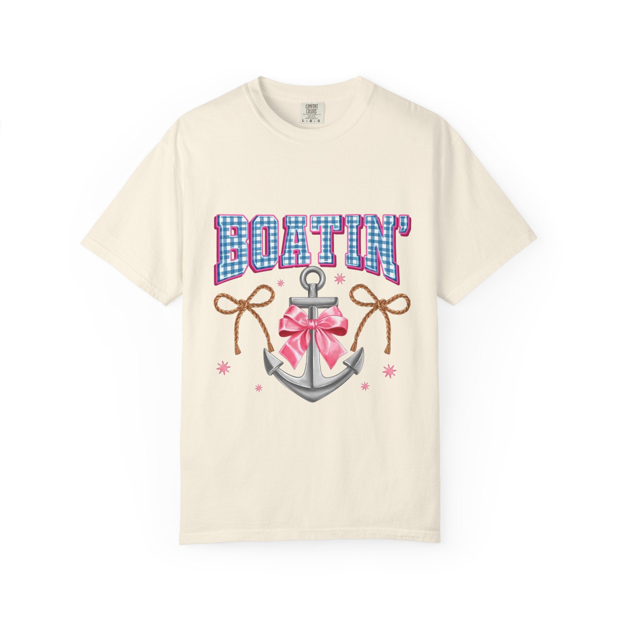 Boatin' Anchor T-Shirt — Cute Nautical Graphic Tee with Pink Bow