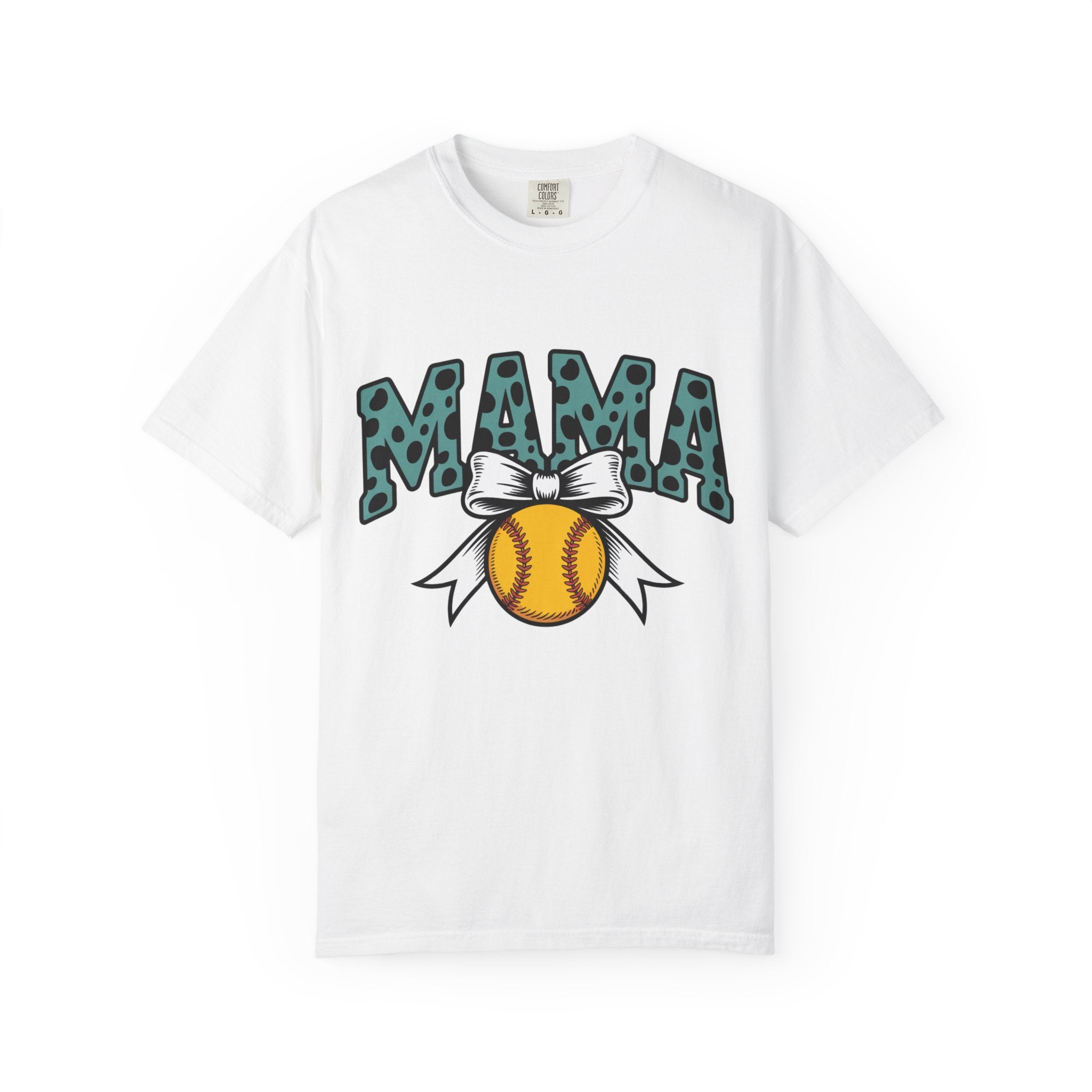 Softball Mama T-Shirt — Polka Dot 'MAMA' Design with Bow & Softball