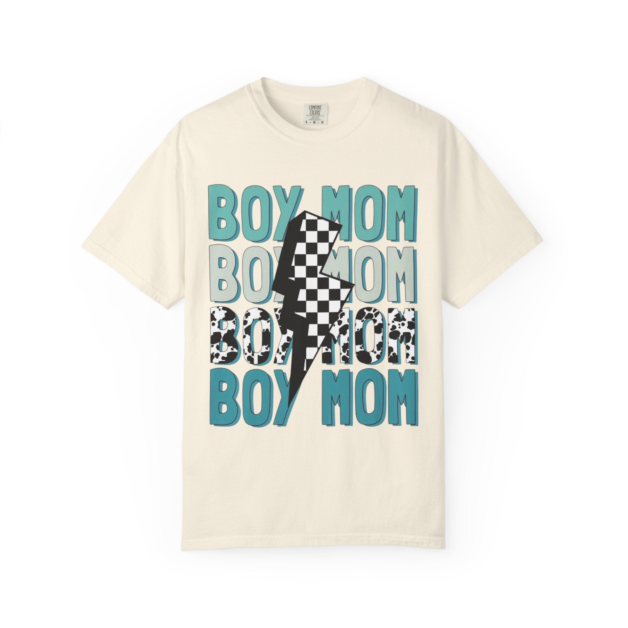 Boy Mom Graphic T-Shirt — Checkerboard Lightning Design