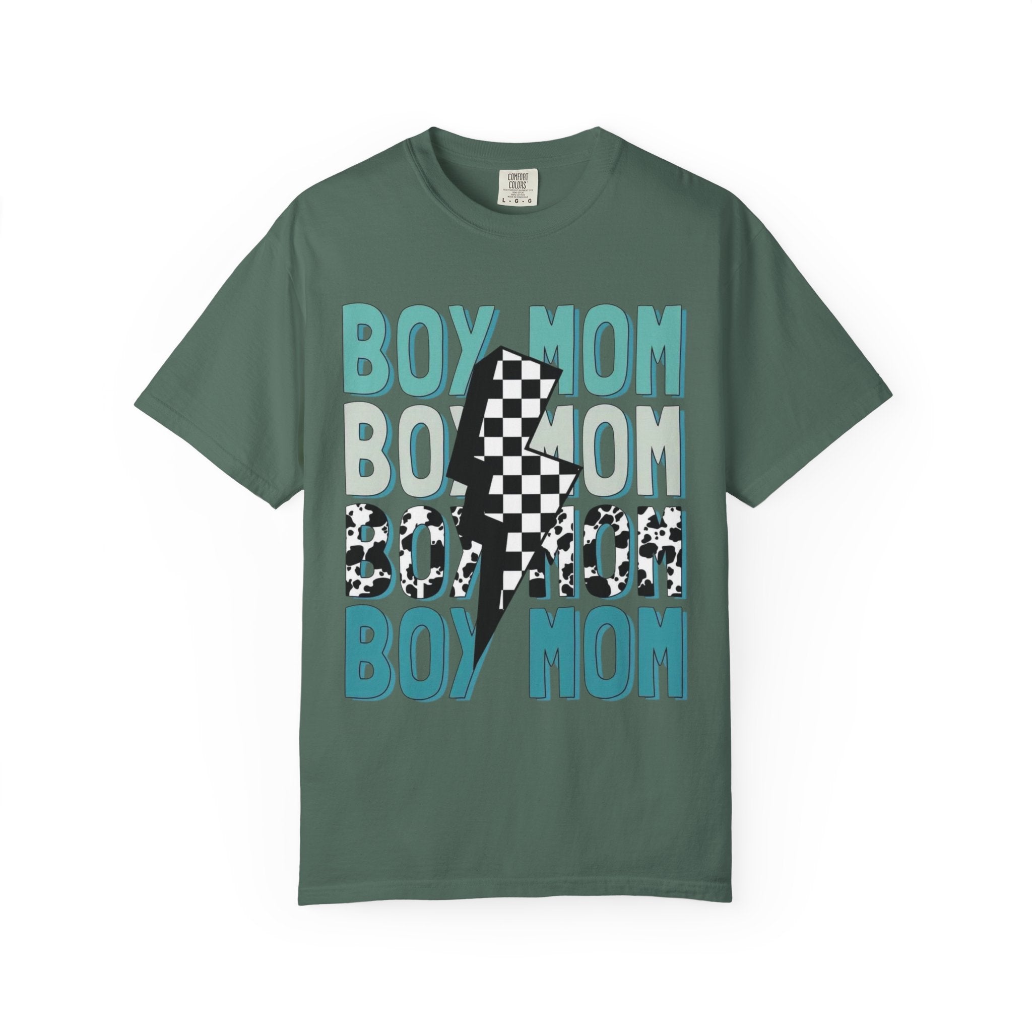 Boy Mom Graphic T-Shirt — Checkerboard Lightning Design