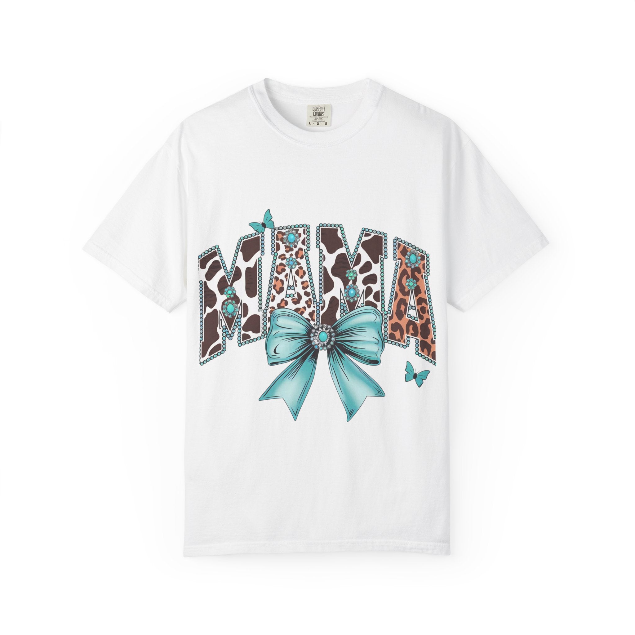 Mama Leopard Print Tee with Turquoise Bow — Mother's Day, New Mom Gift