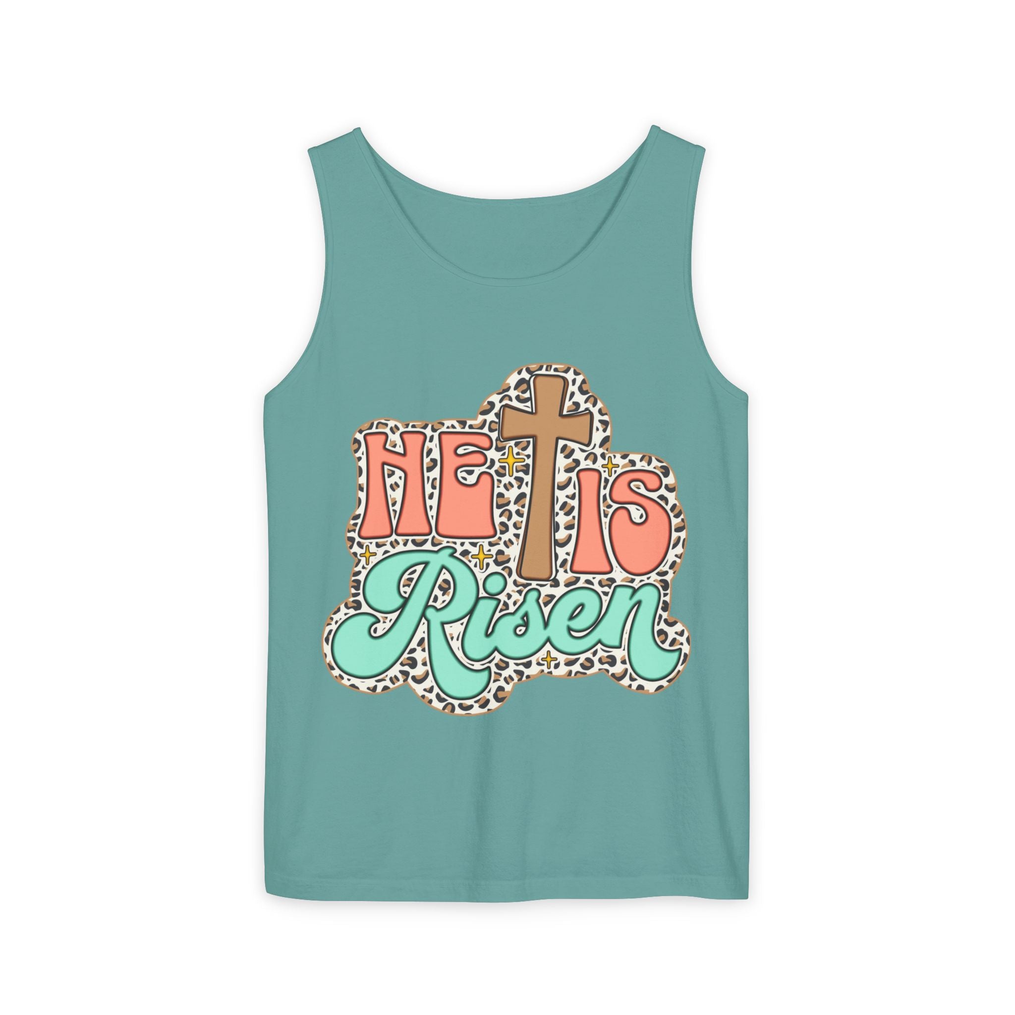 He Is Risen Tank Top — Christian Easter Cross Graphic Tank