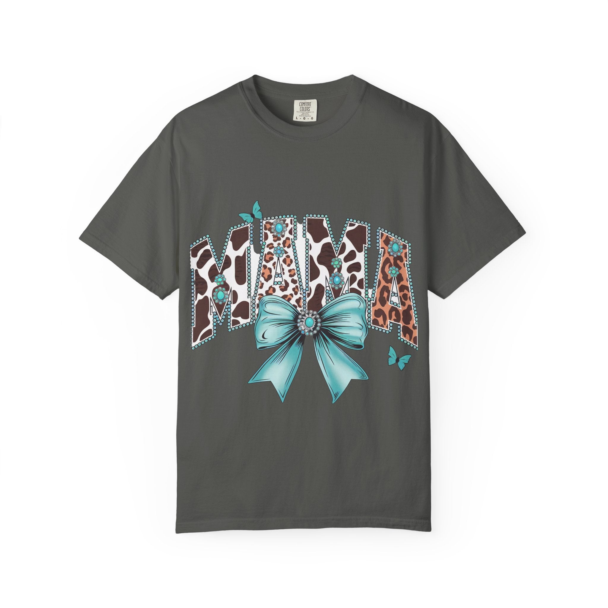 Mama Leopard Print Tee with Turquoise Bow — Mother's Day, New Mom Gift