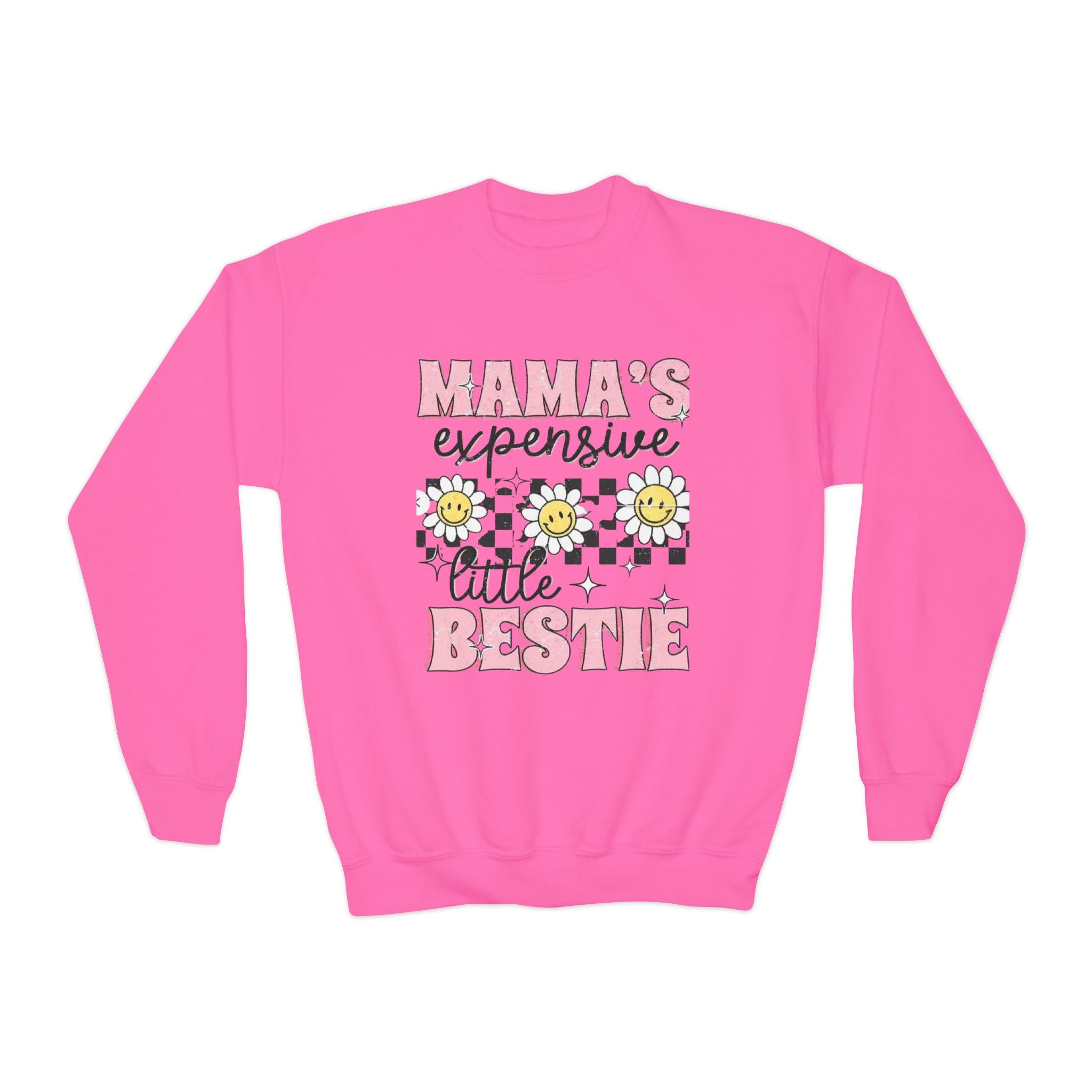 Youth Sweatshirt — "Mama's Expensive Little Bestie" Floral Crewneck