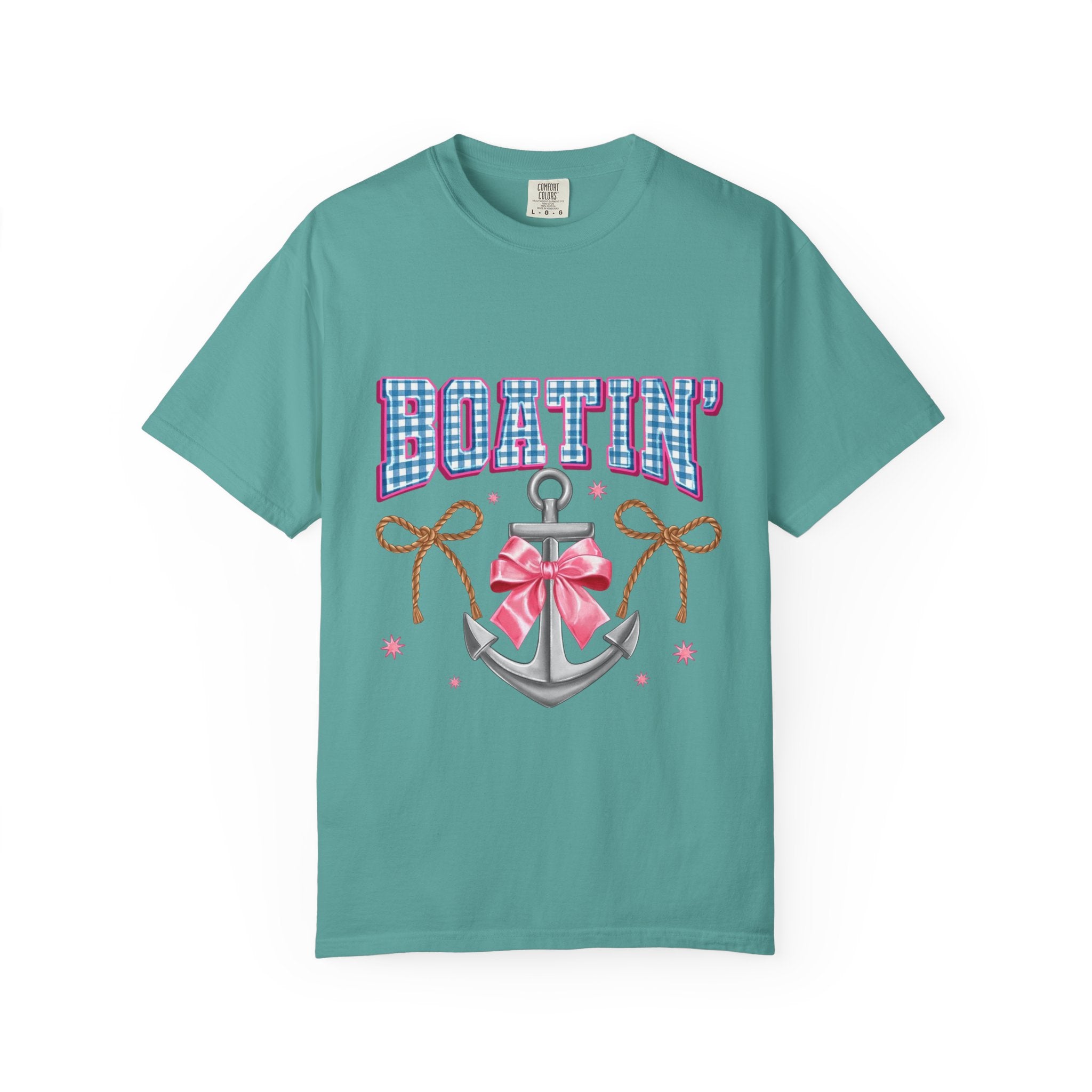 Boatin' Anchor T-Shirt — Cute Nautical Graphic Tee with Pink Bow