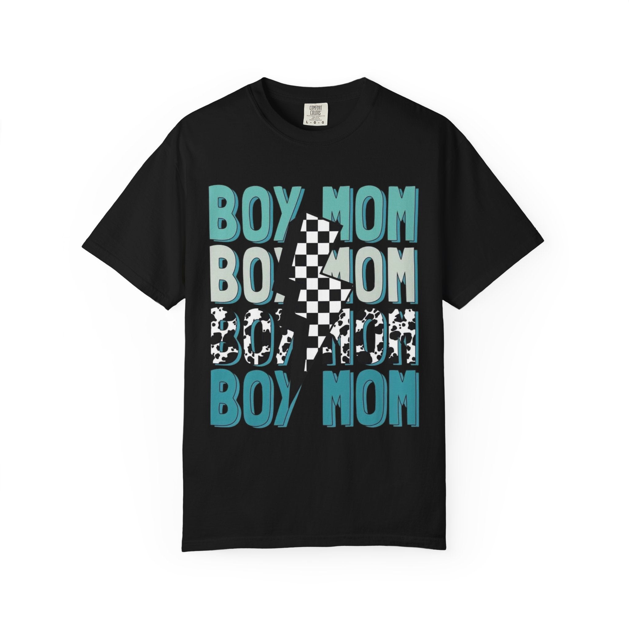 Boy Mom Graphic T-Shirt — Checkerboard Lightning Design
