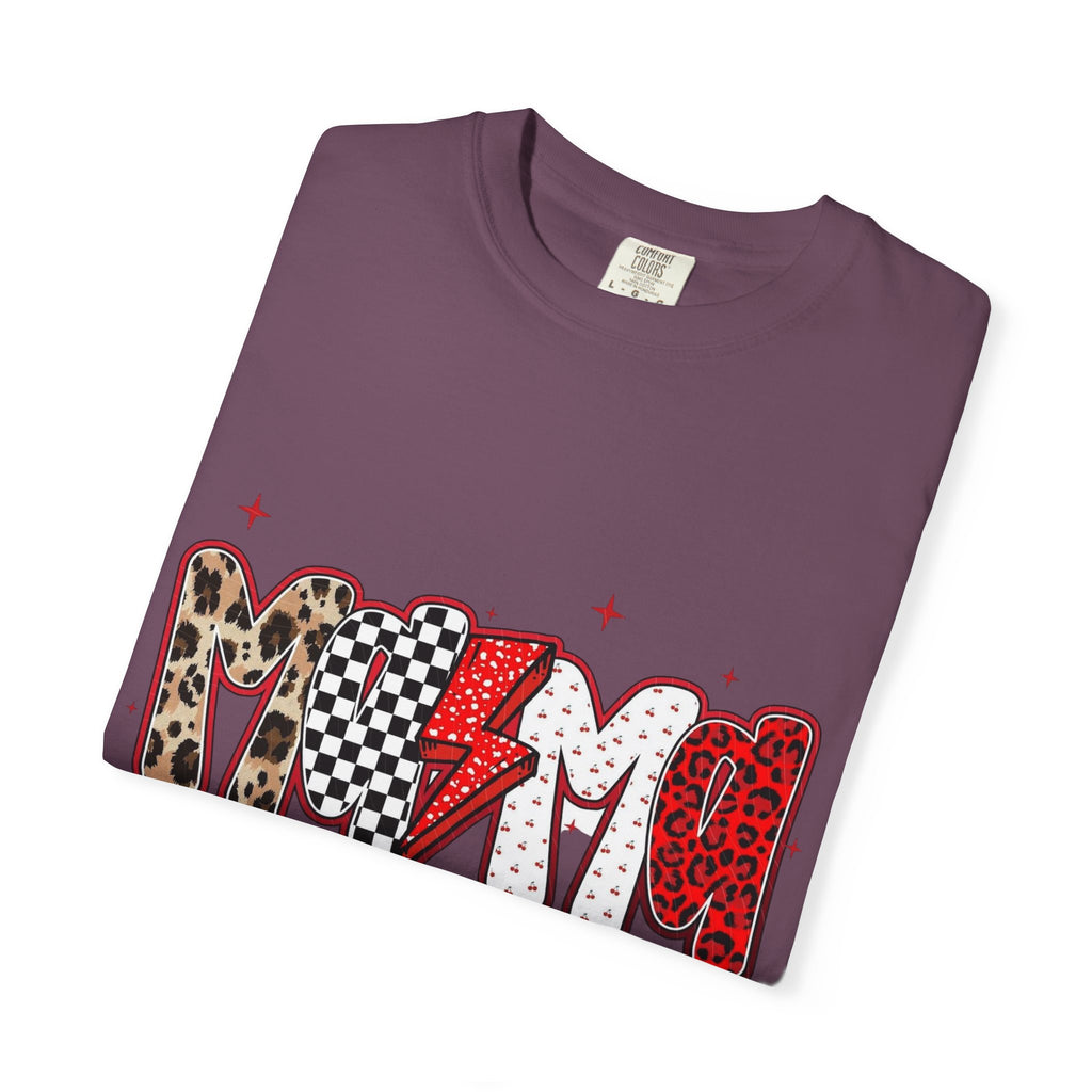 Mom Lightning Bolt Graphic T-Shirt — Retro Checker & Leopard Print Cute Mom Tee