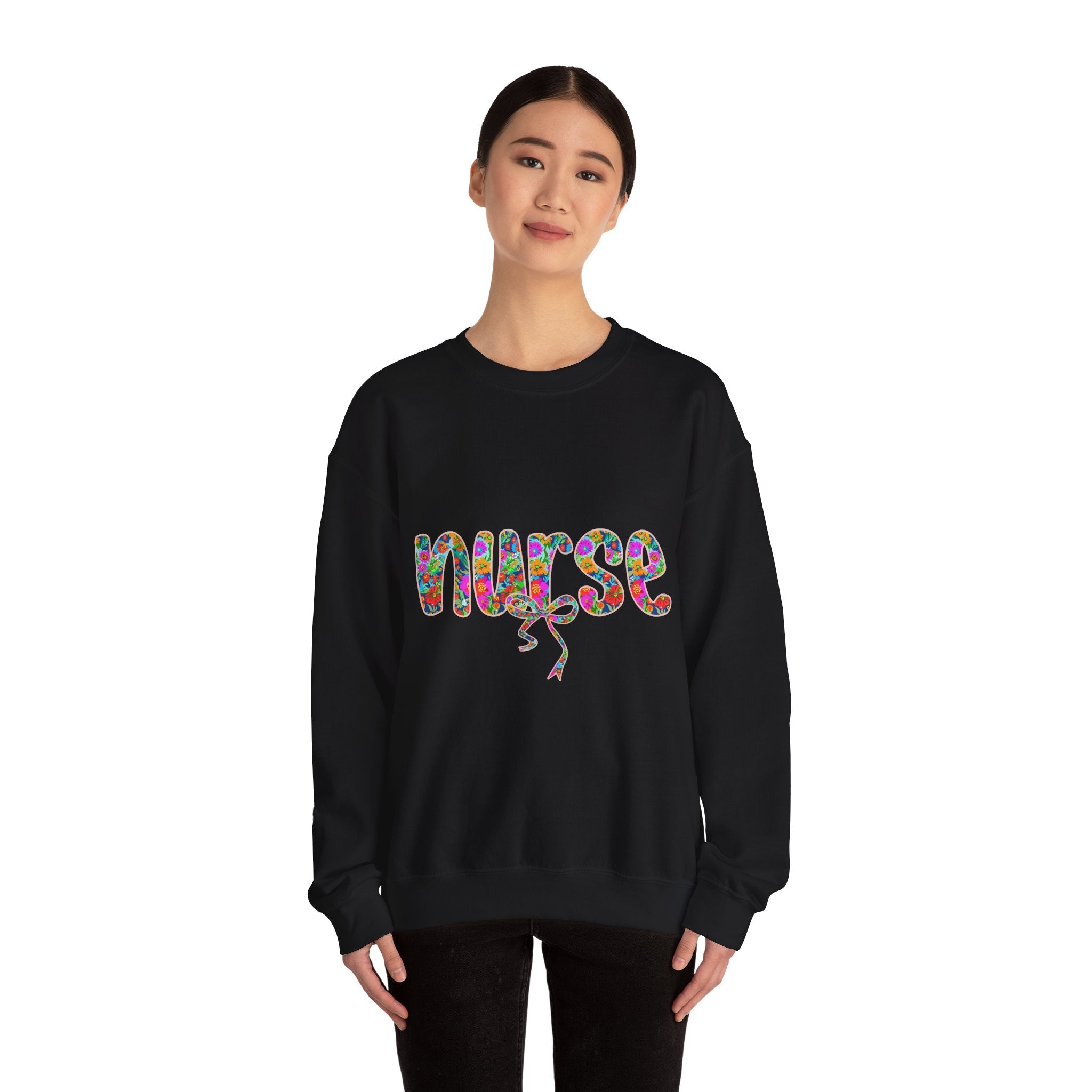 Nurse Floral Script Crewneck Sweatshirt — Colorful Nurse Appreciation Gift