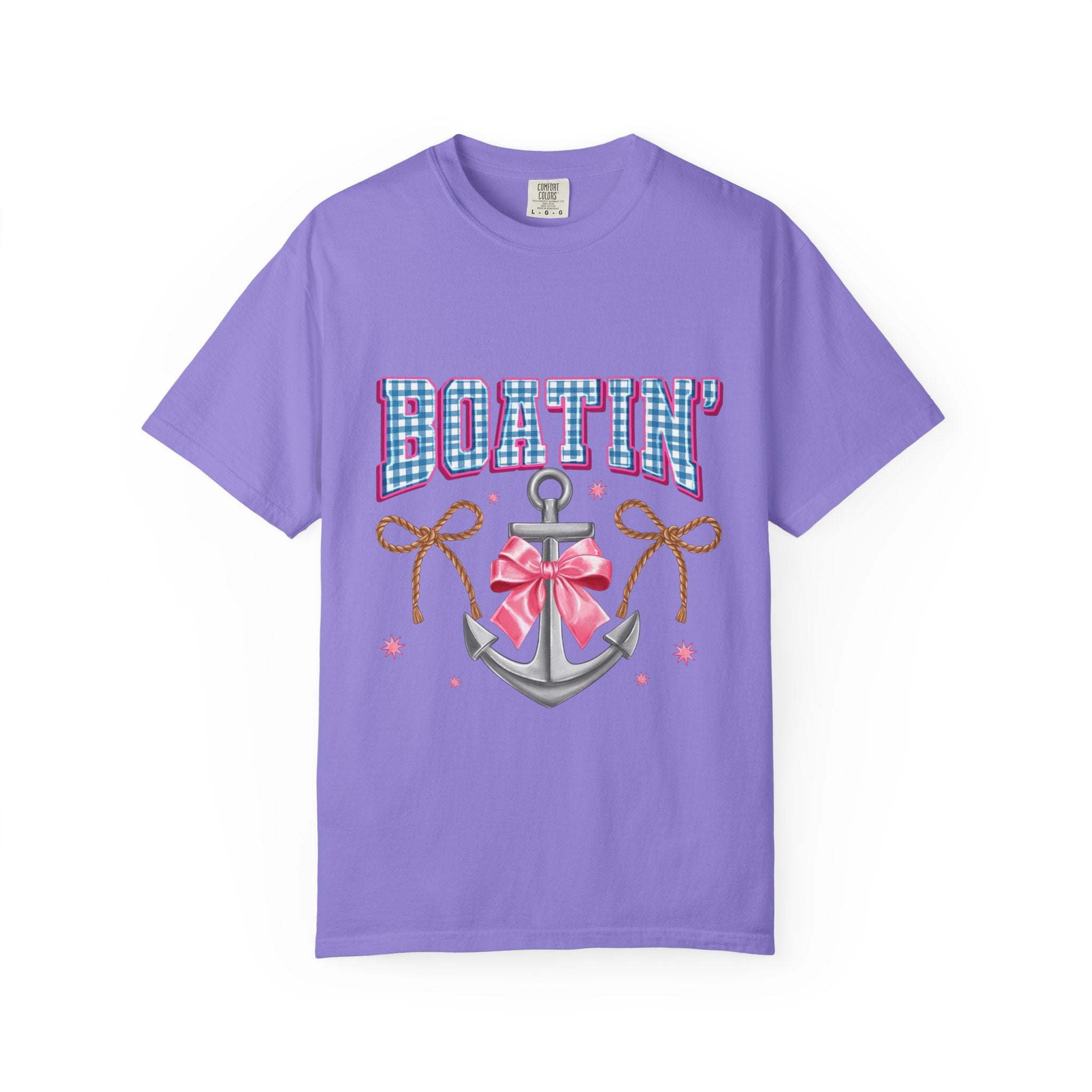 Boatin' Anchor T-Shirt — Cute Nautical Graphic Tee with Pink Bow