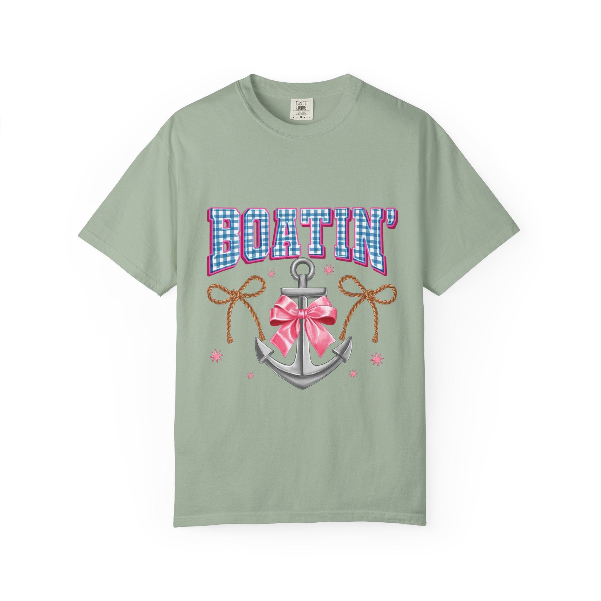 Boatin' Anchor T-Shirt — Cute Nautical Graphic Tee with Pink Bow