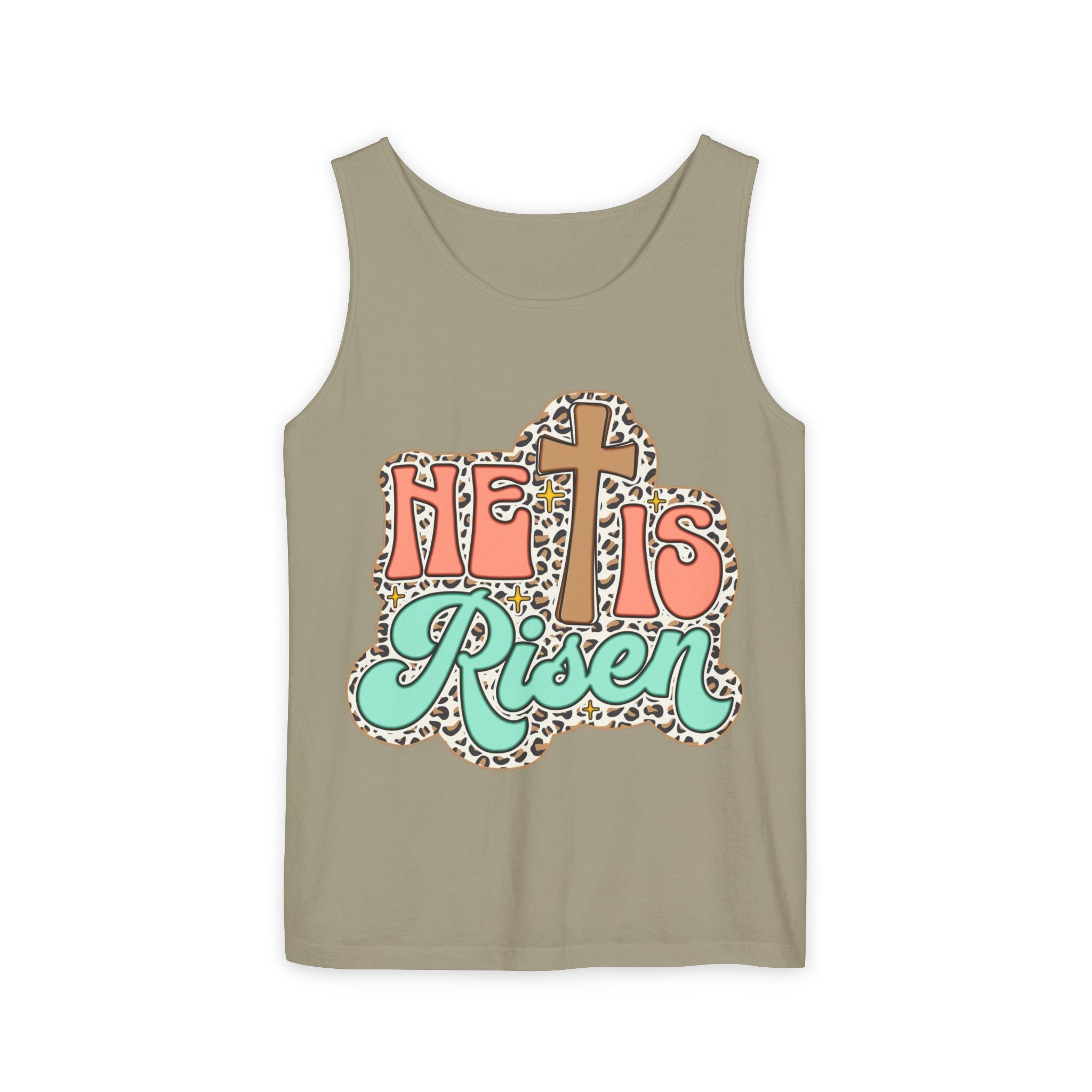 He Is Risen Tank Top — Christian Easter Cross Graphic Tank