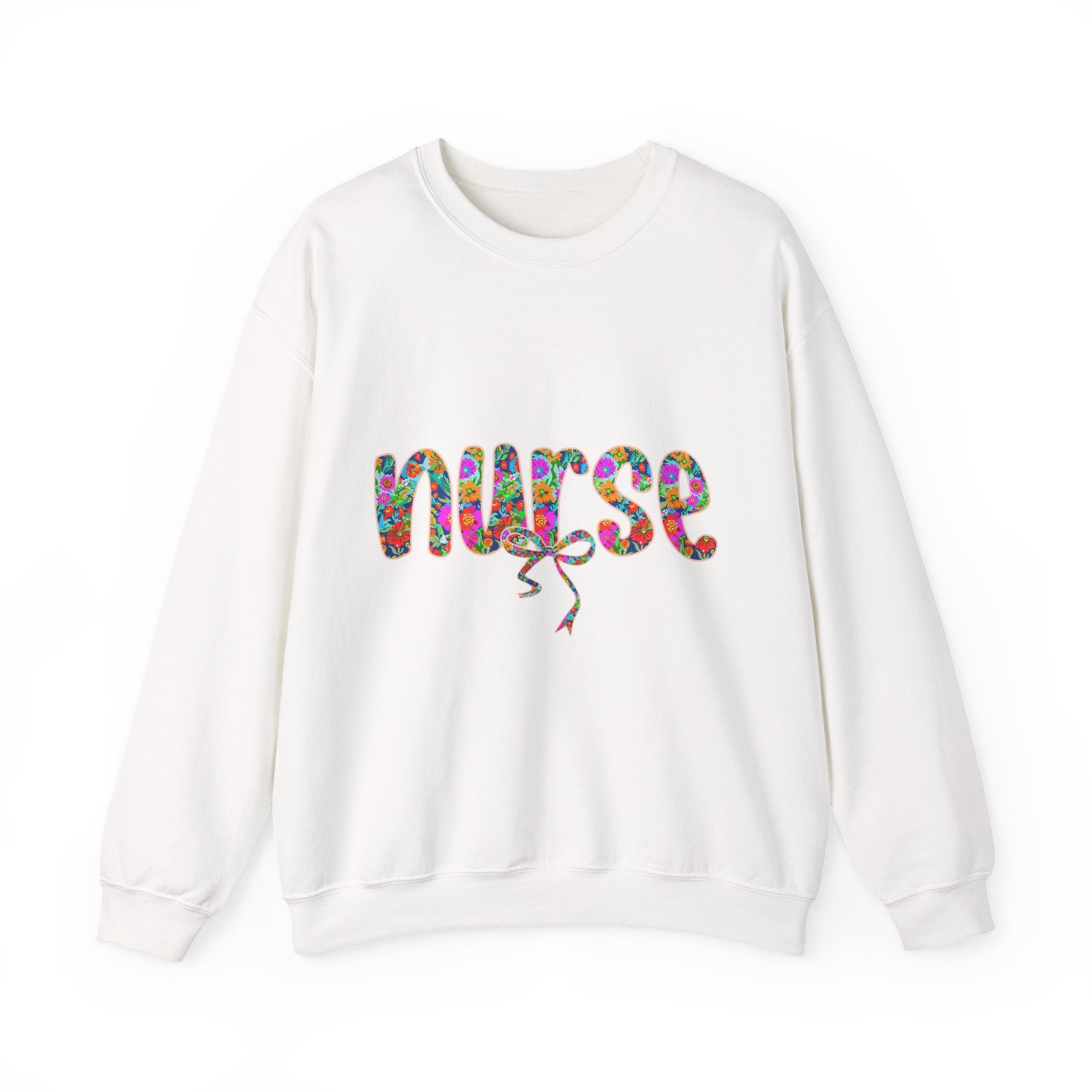 Nurse Floral Script Crewneck Sweatshirt — Colorful Nurse Appreciation Gift