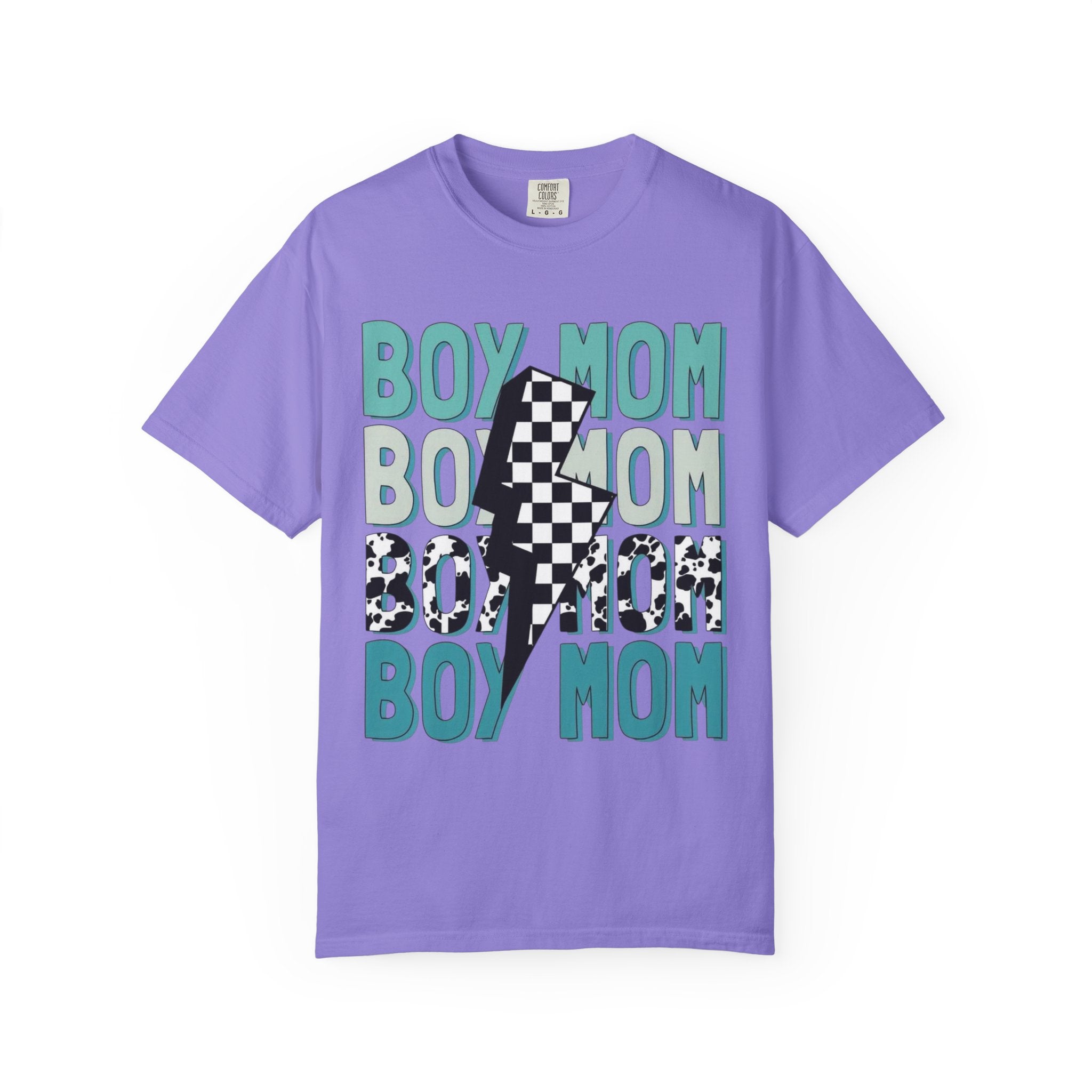 Boy Mom Graphic T-Shirt — Checkerboard Lightning Design