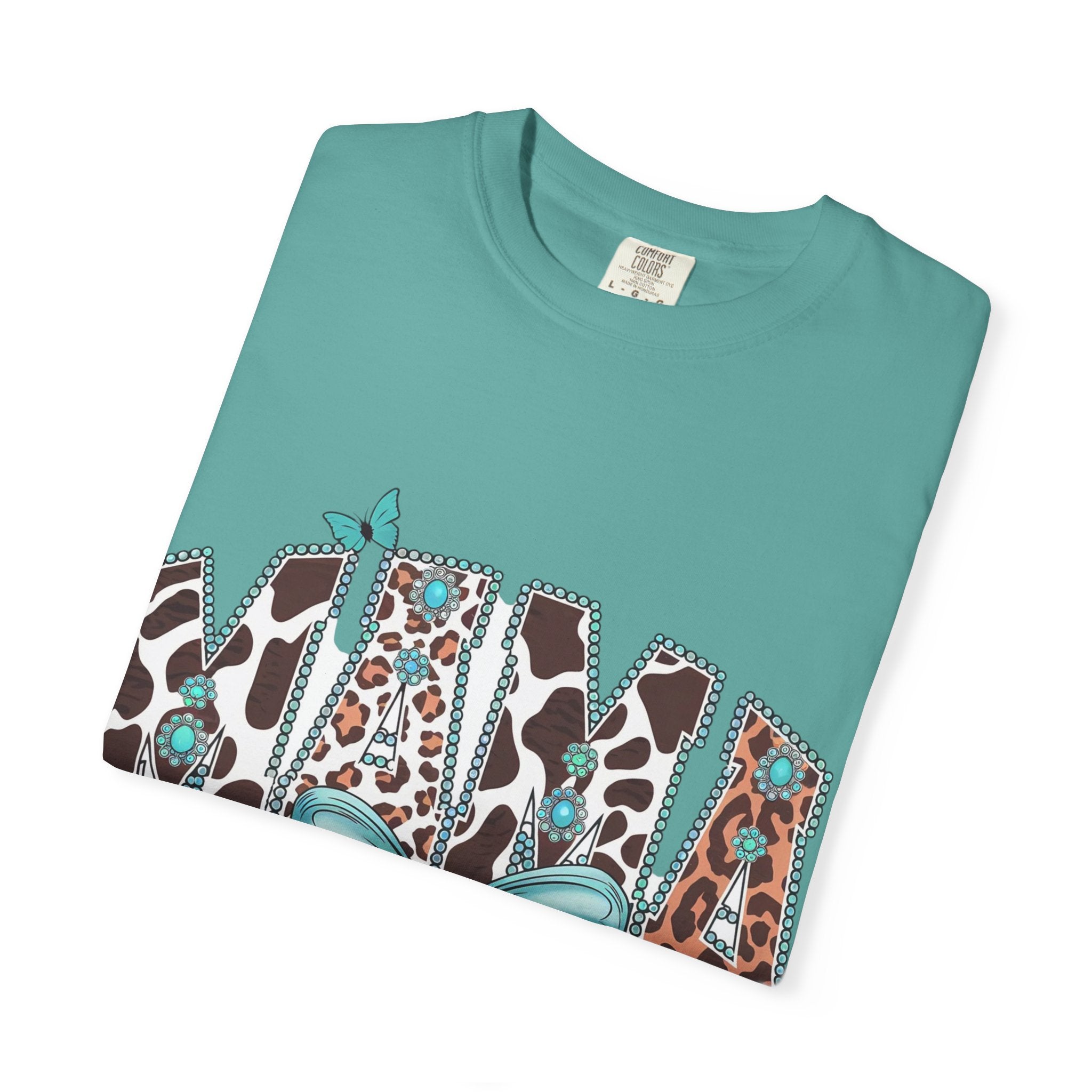 Mama Leopard Print Tee with Turquoise Bow — Mother's Day, New Mom Gift