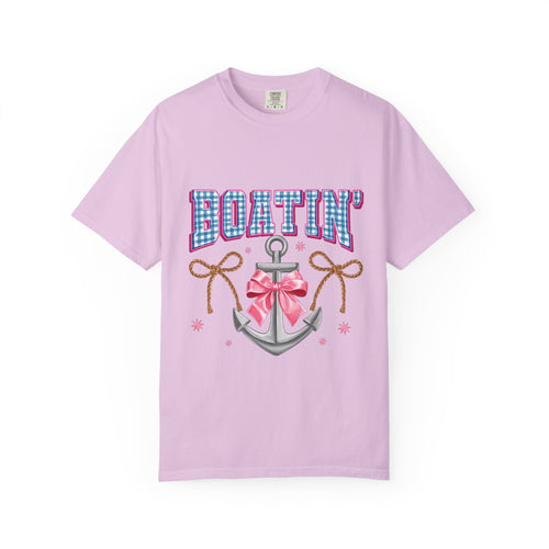 Boatin' Anchor T-Shirt — Cute Nautical Graphic Tee with Pink Bow