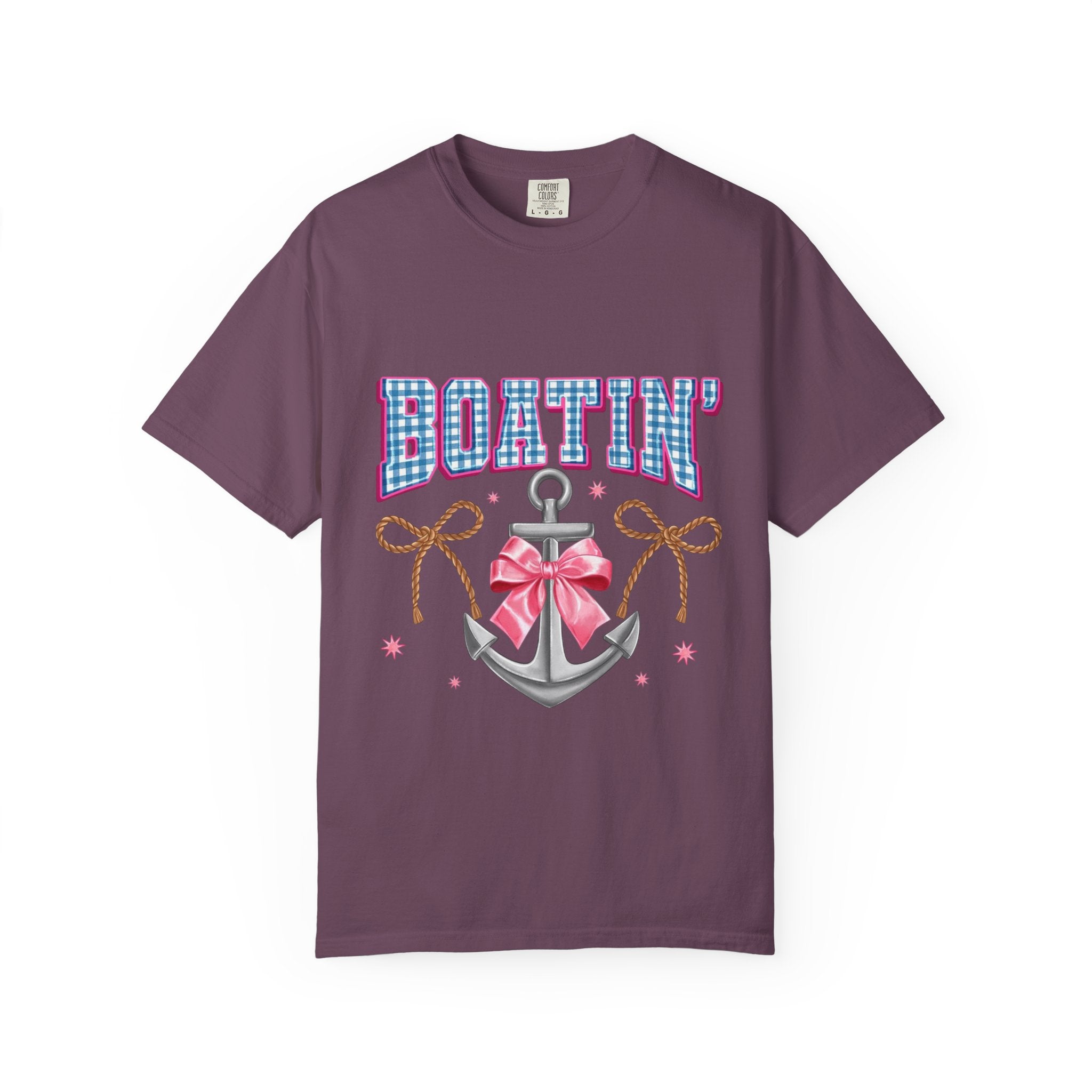 Boatin' Anchor T-Shirt — Cute Nautical Graphic Tee with Pink Bow
