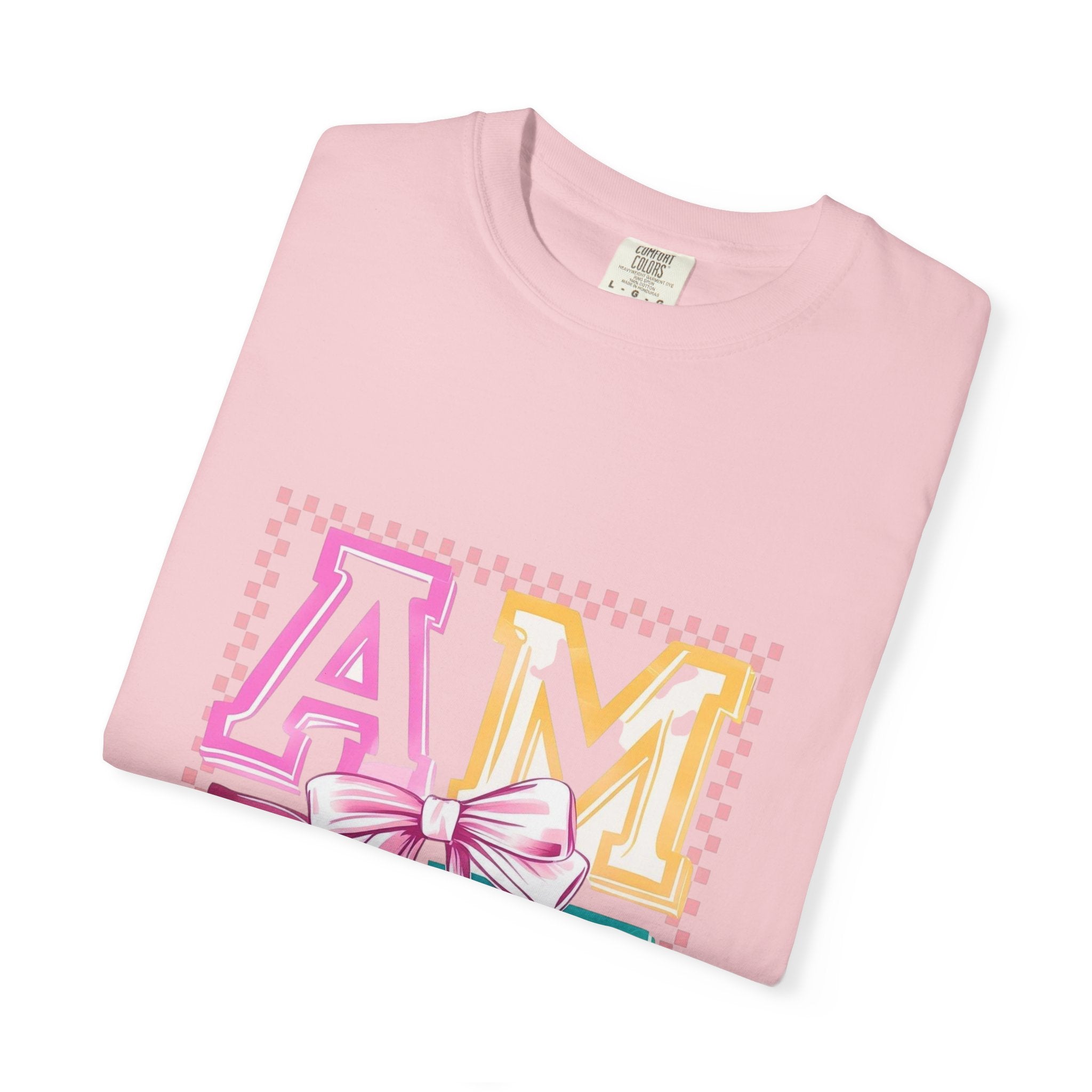 Amen Pastel Graphic T-Shirt — Retro Lettering with Bow