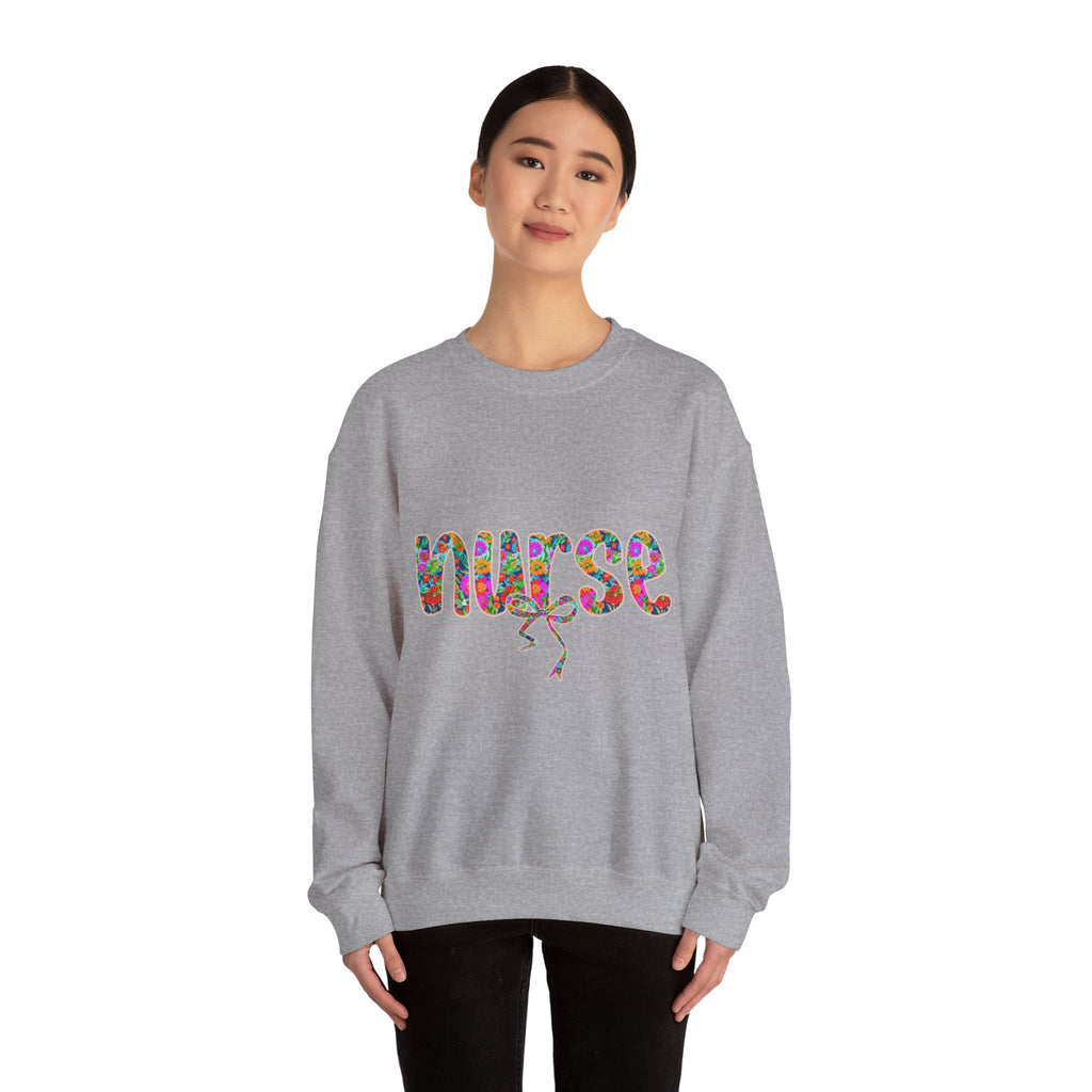Nurse Floral Script Crewneck Sweatshirt — Colorful Nurse Appreciation Gift