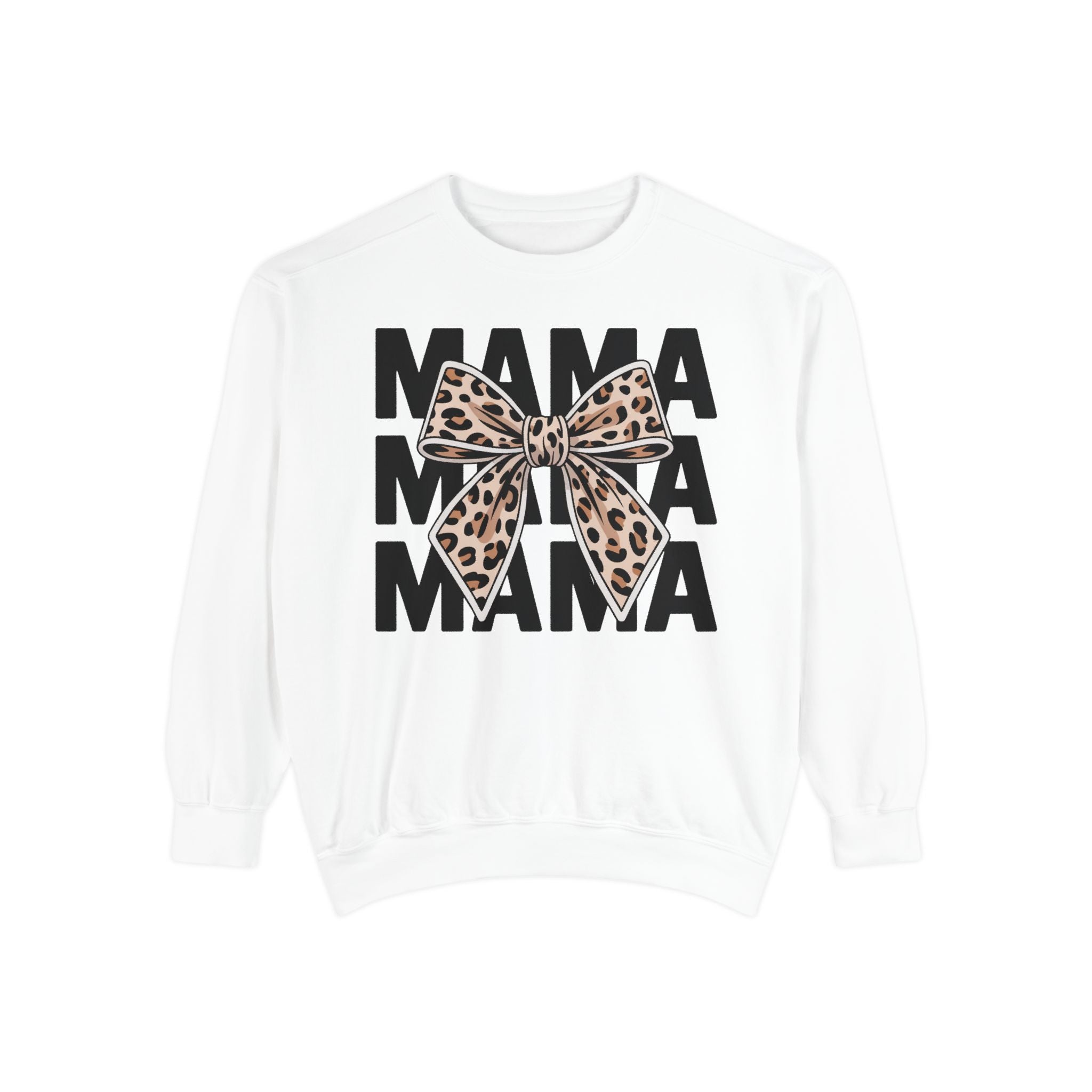 Mama Leopard Bow Sweatshirt — Cute Mom Graphic Pullover for Mother’s Day