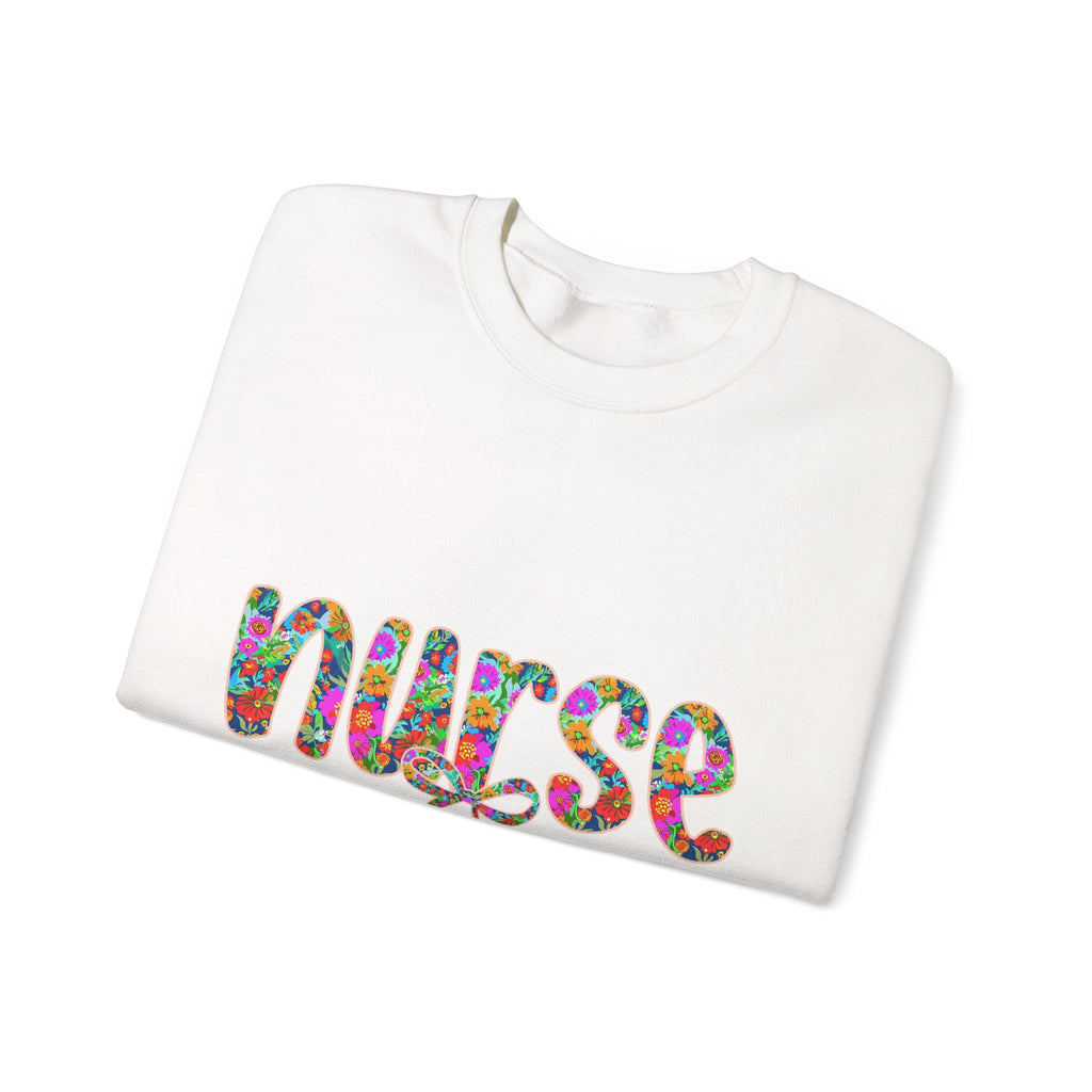 Nurse Floral Script Crewneck Sweatshirt — Colorful Nurse Appreciation Gift