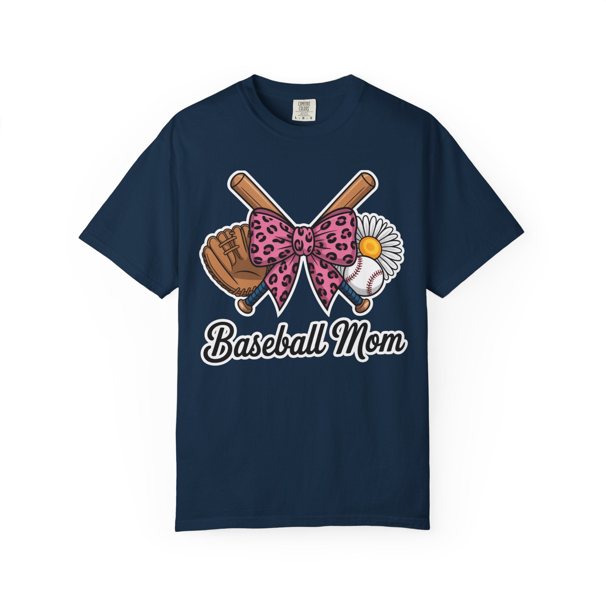 Baseball Mom T-Shirt — Pink Leopard Bow, Glove & Daisy Graphic