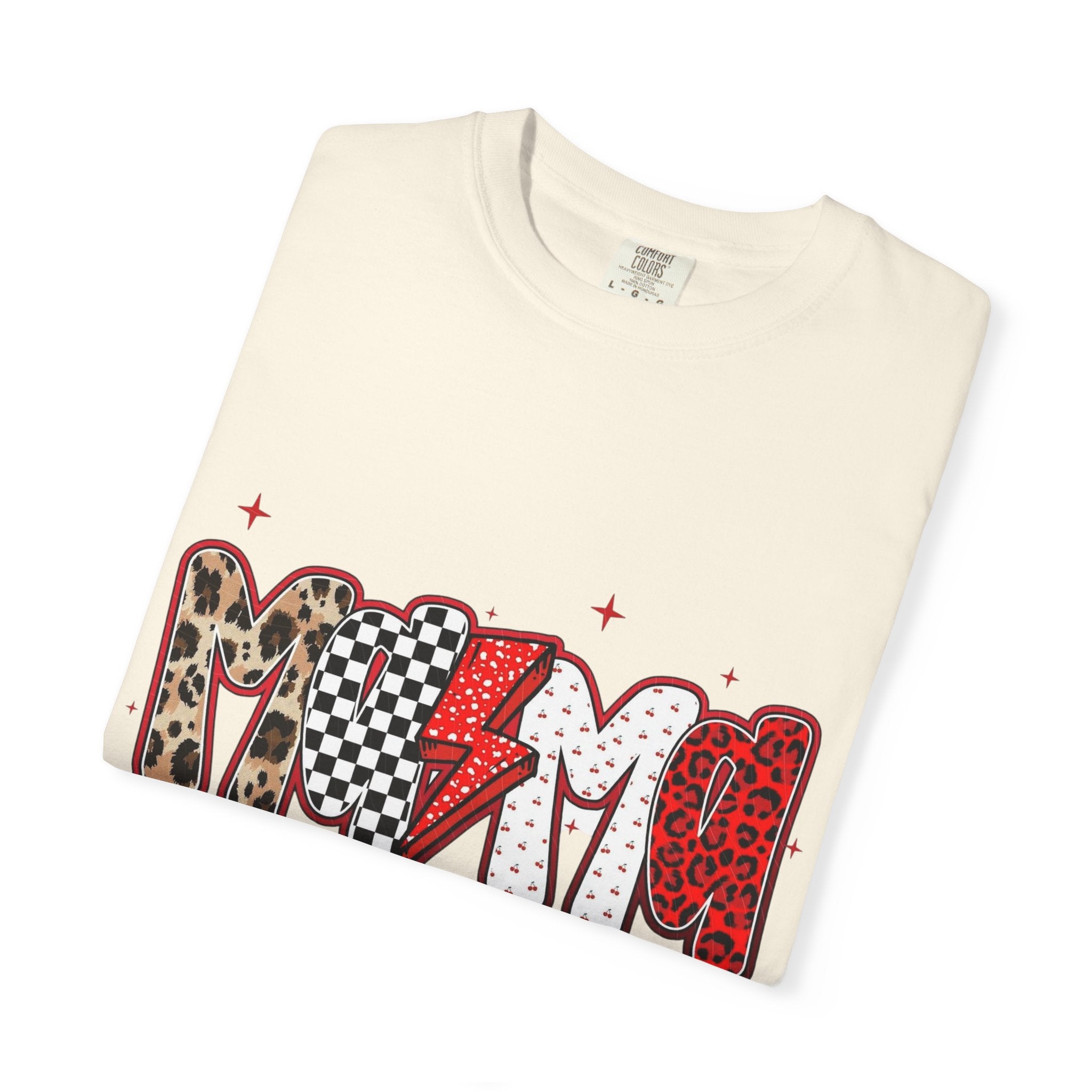 Mom Lightning Bolt Graphic T-Shirt — Retro Checker & Leopard Print Cute Mom Tee