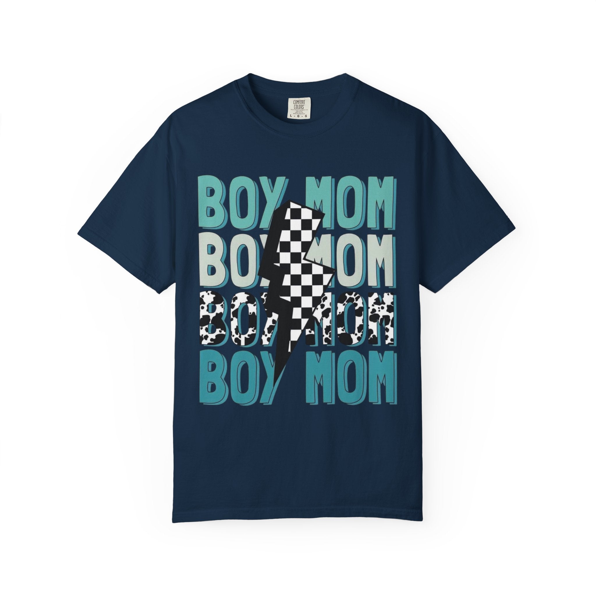 Boy Mom Graphic T-Shirt — Checkerboard Lightning Design