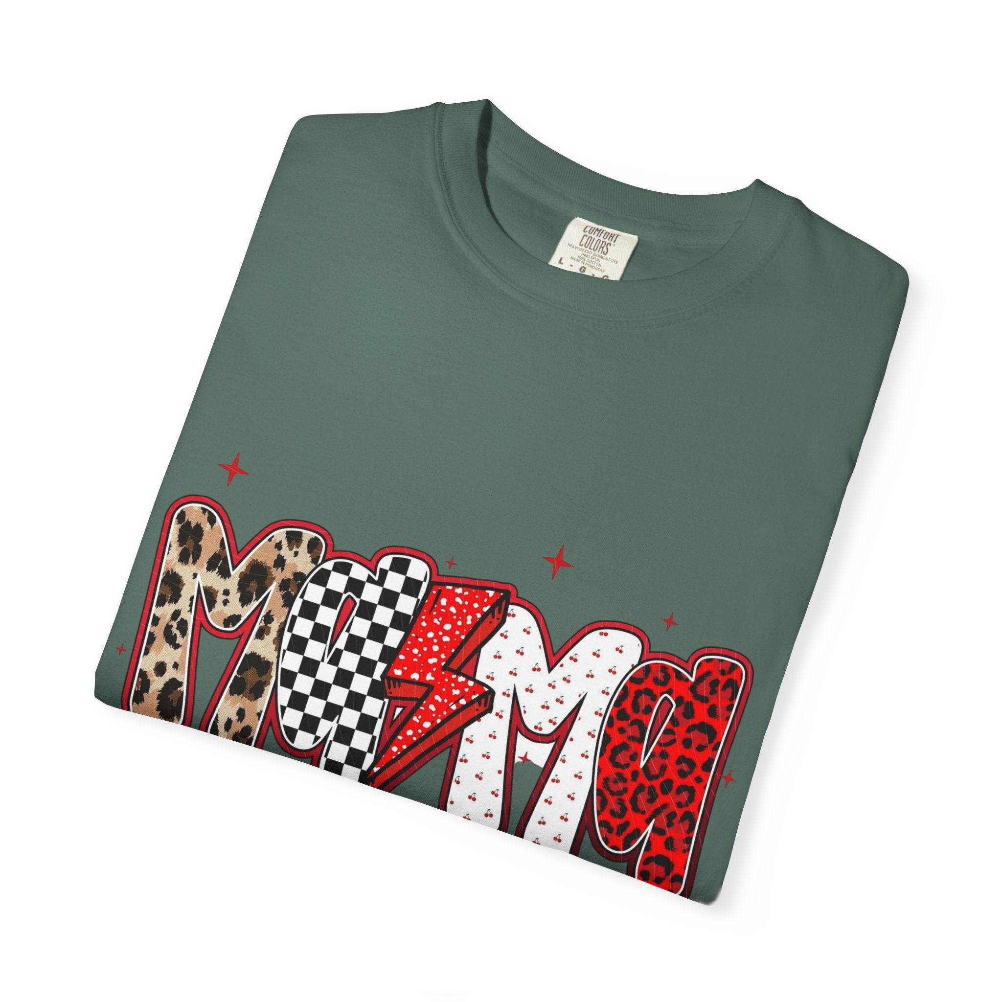 Mom Lightning Bolt Graphic T-Shirt — Retro Checker & Leopard Print Cute Mom Tee