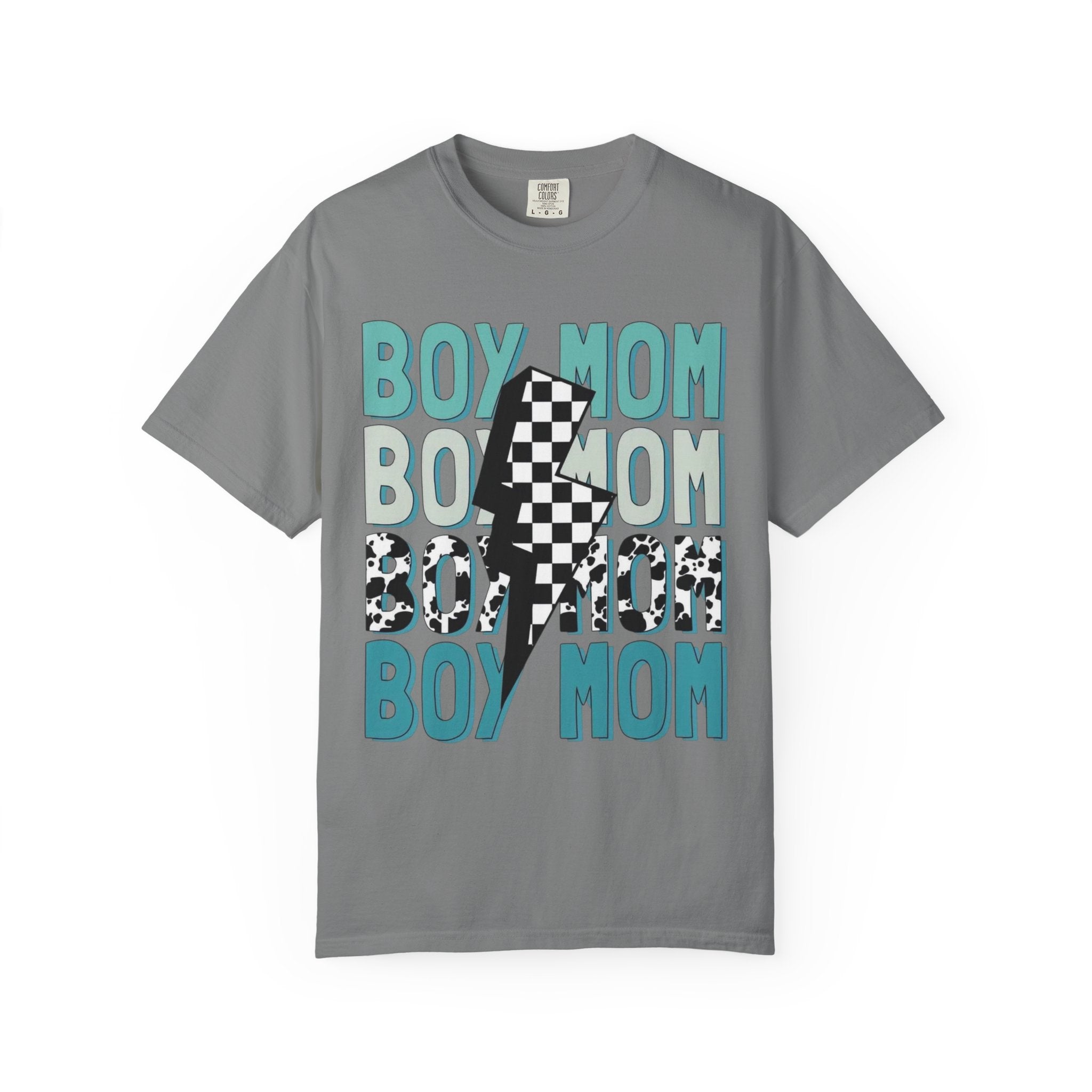 Boy Mom Graphic T-Shirt — Checkerboard Lightning Design