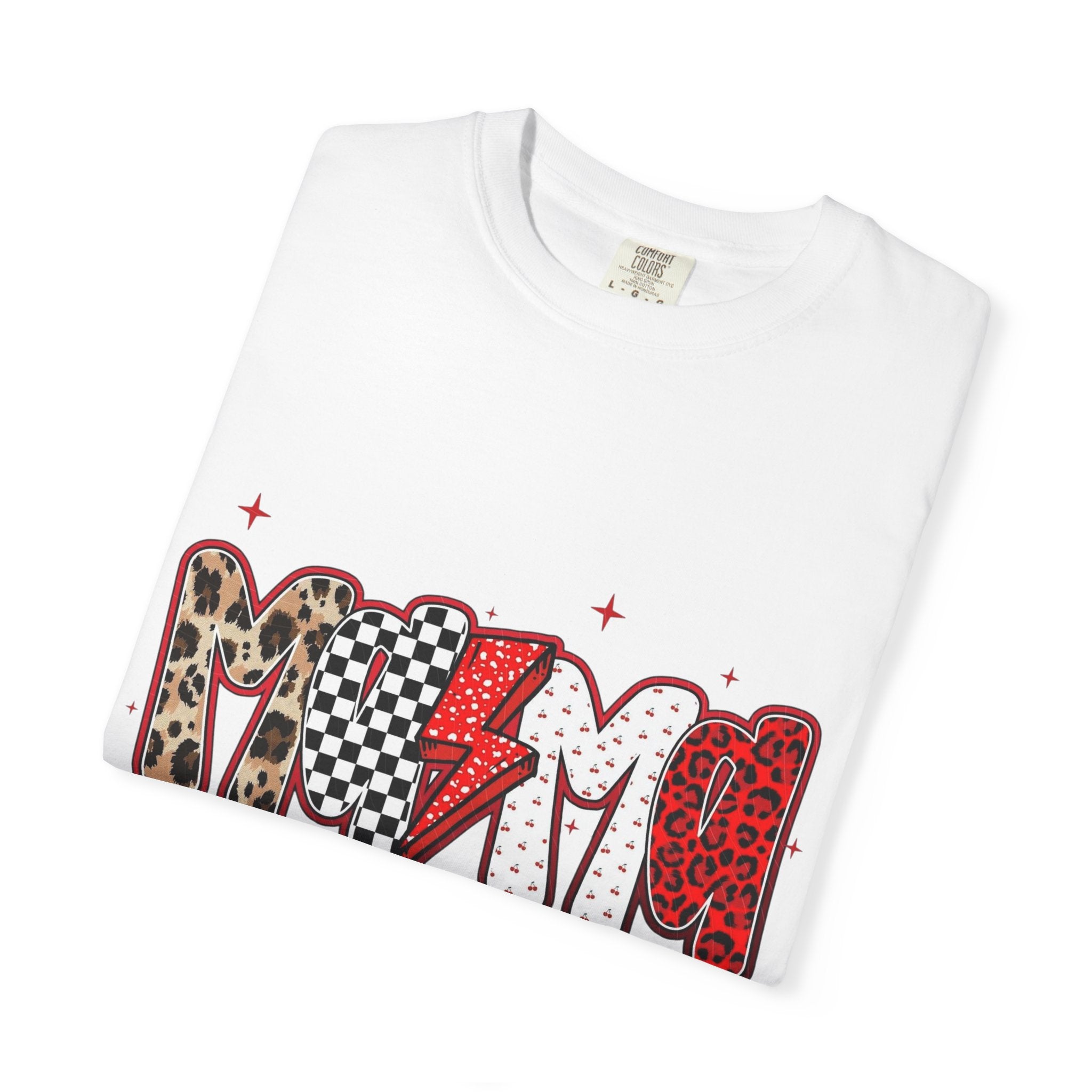 Mom Lightning Bolt Graphic T-Shirt — Retro Checker & Leopard Print Cute Mom Tee