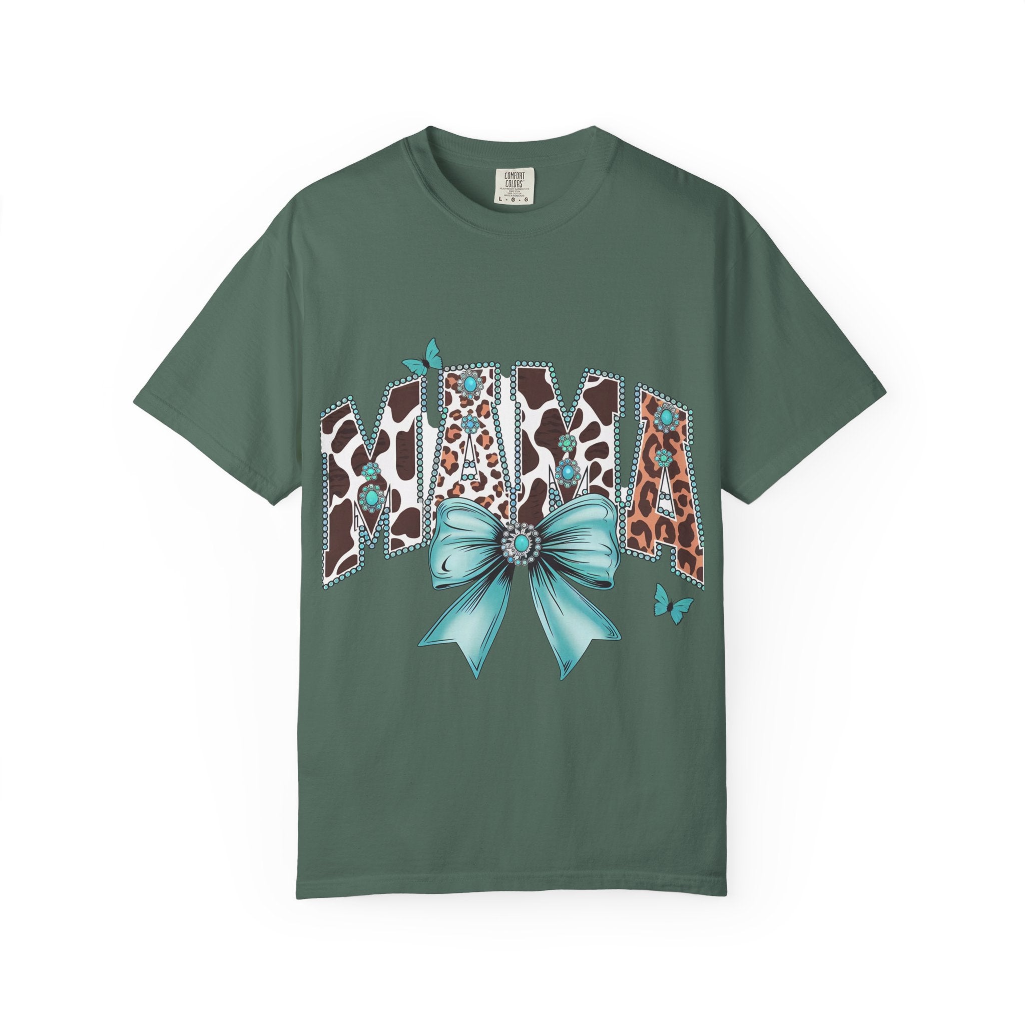 Mama Leopard Print Tee with Turquoise Bow — Mother's Day, New Mom Gift