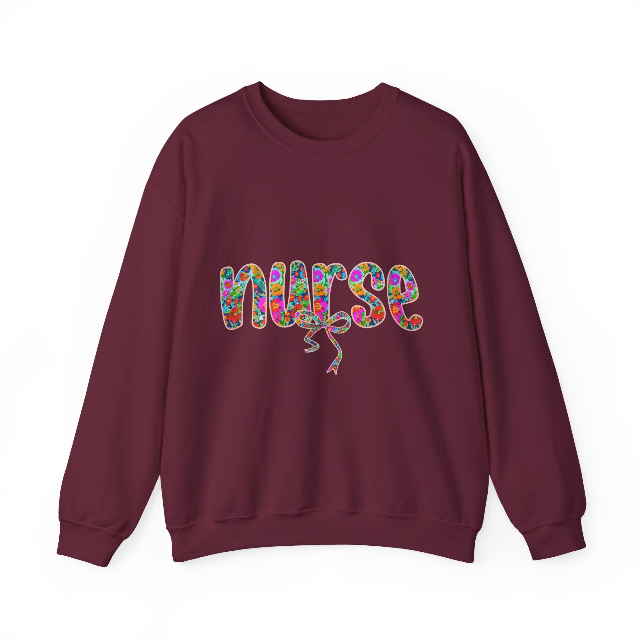 Nurse Floral Script Crewneck Sweatshirt — Colorful Nurse Appreciation Gift