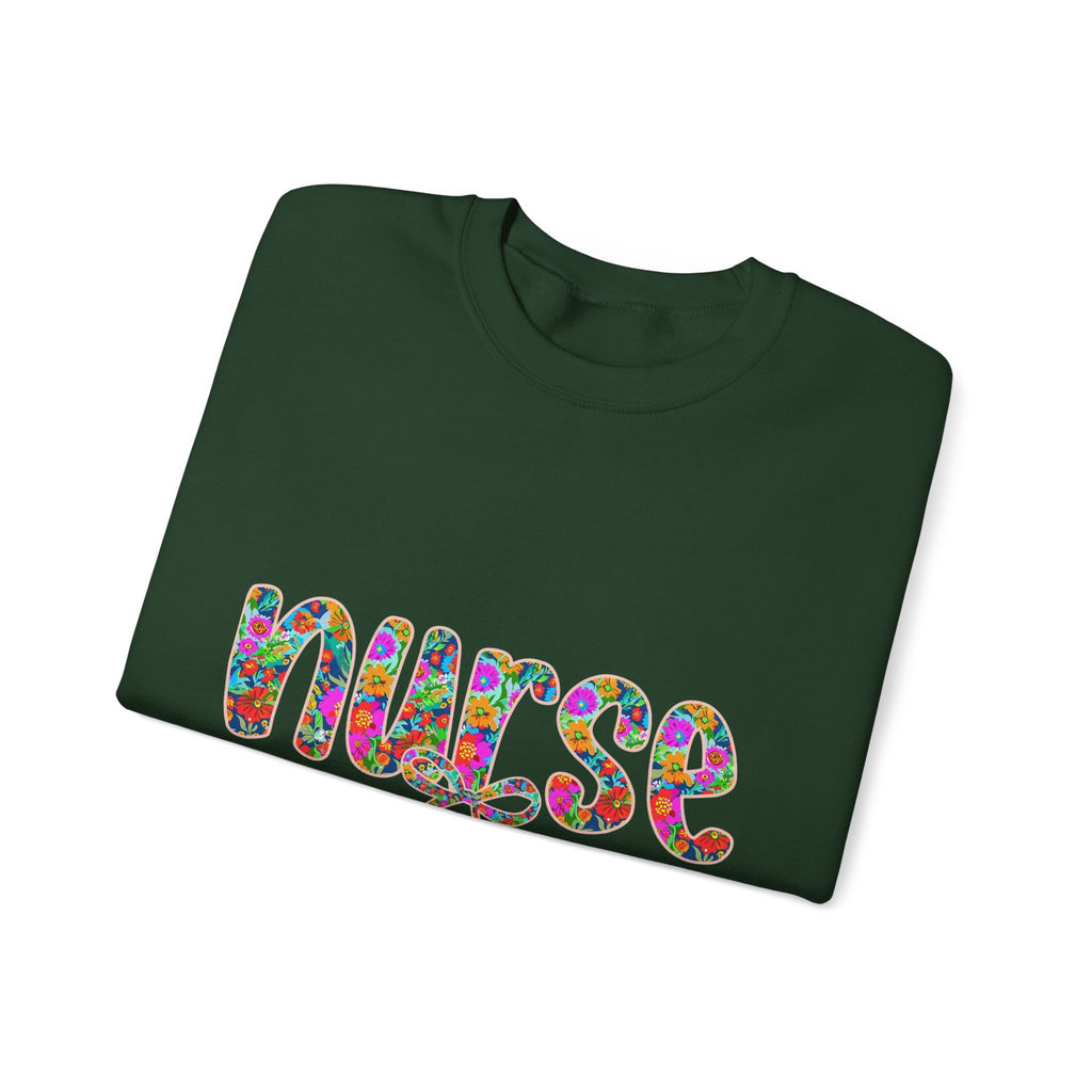 Nurse Floral Script Crewneck Sweatshirt — Colorful Nurse Appreciation Gift