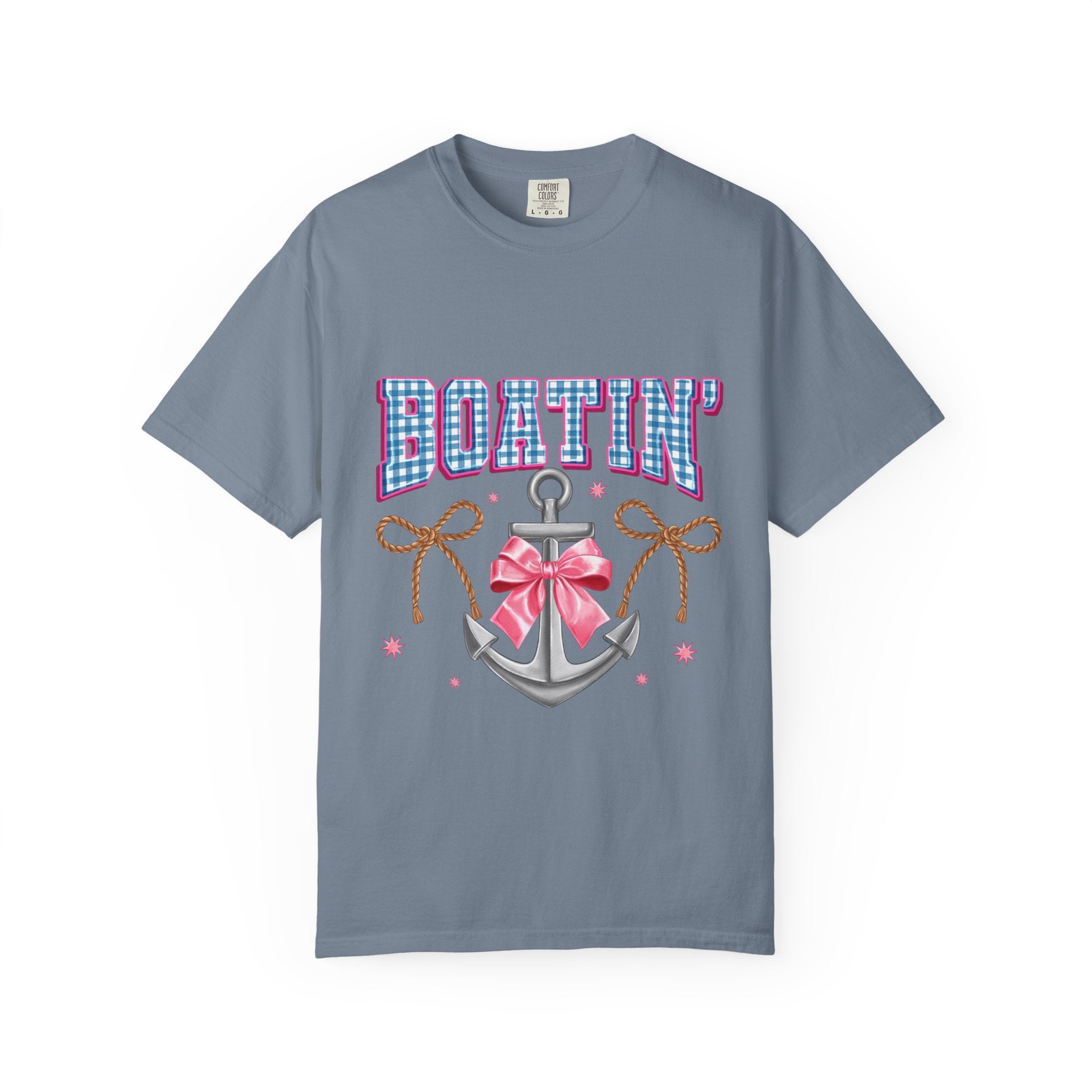 Boatin' Anchor T-Shirt — Cute Nautical Graphic Tee with Pink Bow